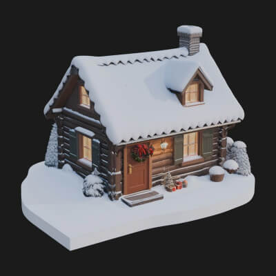 Snow Covered Log Cabin House Design 3 3D Print Model