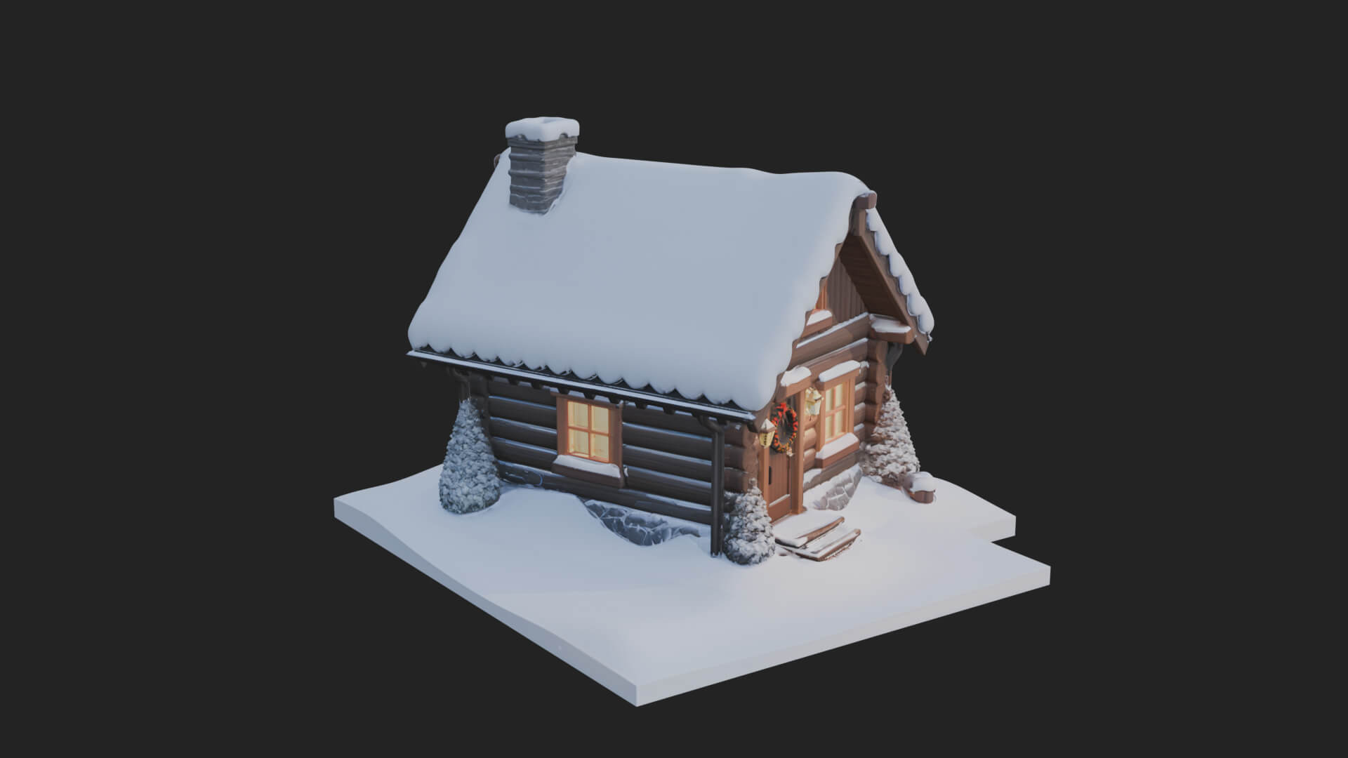 Snow Covered Log Cabin House Design 4 3D Print Model 3D Model