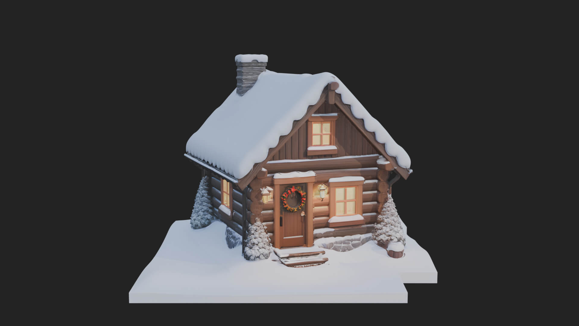 Snow Covered Log Cabin House Design 4 3D Print Model 3D Model