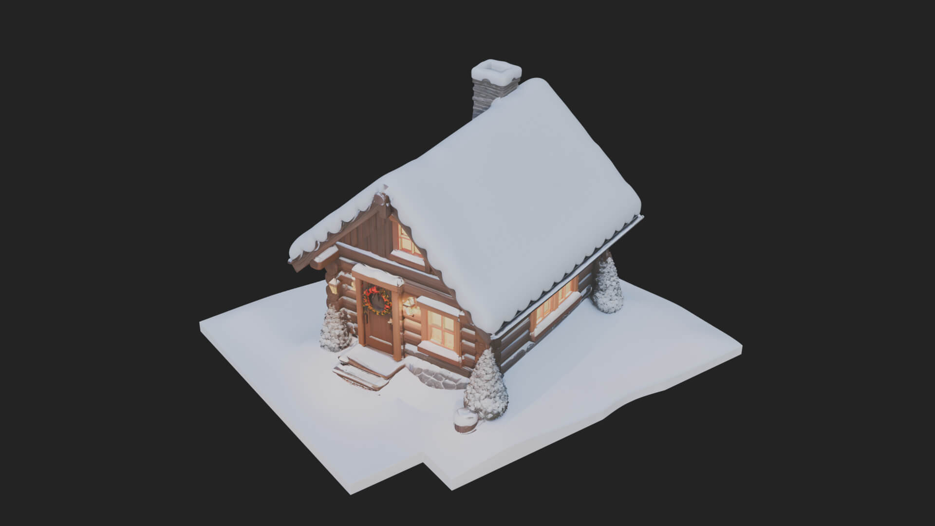 Snow Covered Log Cabin House Design 4 3D Print Model 3D Model