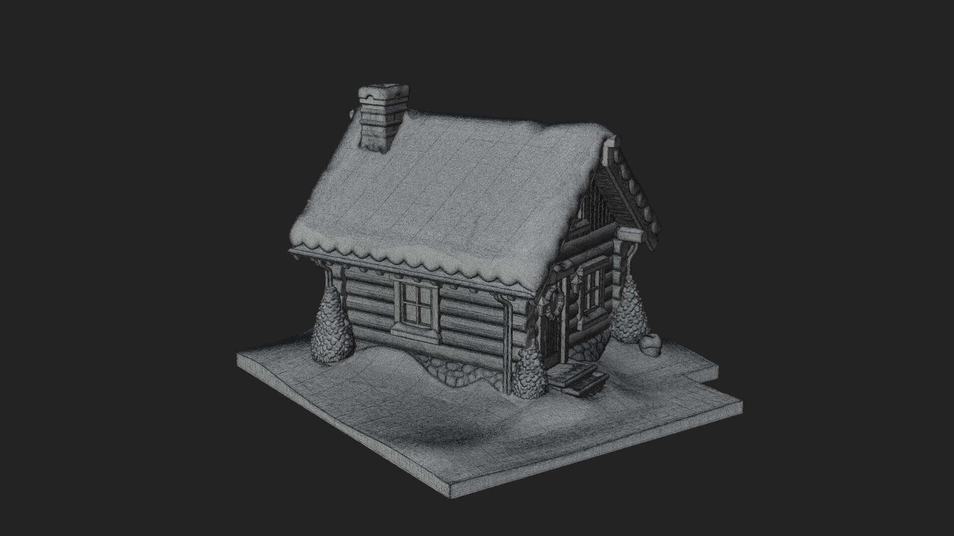 Snow Covered Log Cabin House Design 4 3D Print Model 3D Model
