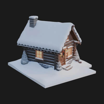 Snow Covered Log Cabin House Design 4 3D Print Model