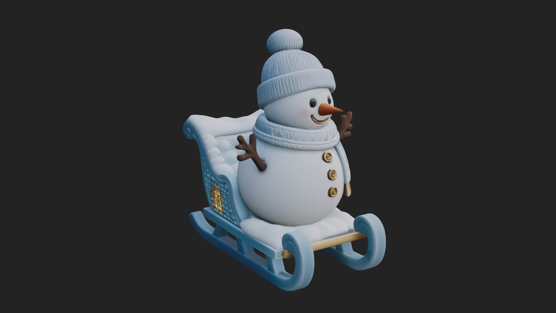 Snowman in Sleigh Statue Design 1 3D Print Model 3D Model