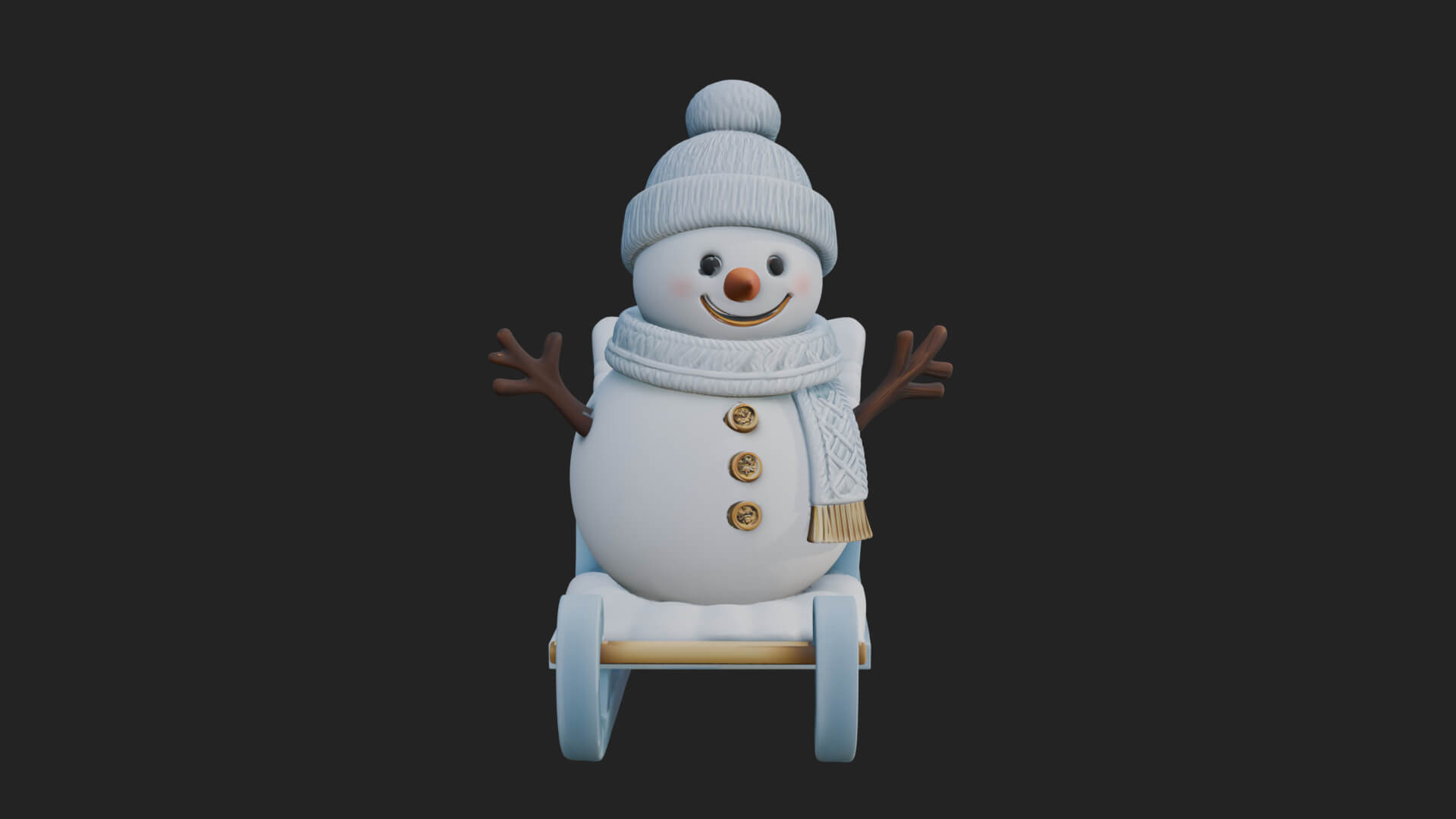 Snowman in Sleigh Statue Design 1 3D Print Model 3D Model