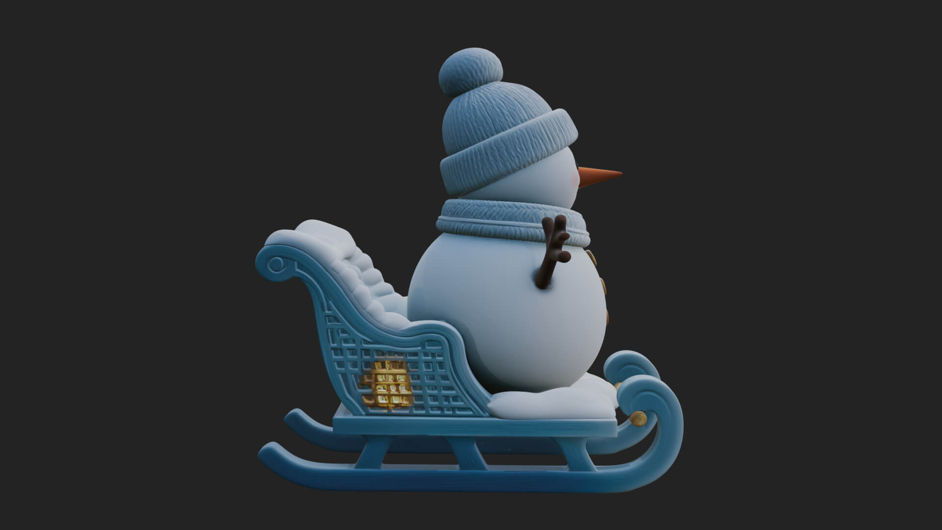 Snowman in Sleigh Statue Design 1 3D Print Model 3D Model