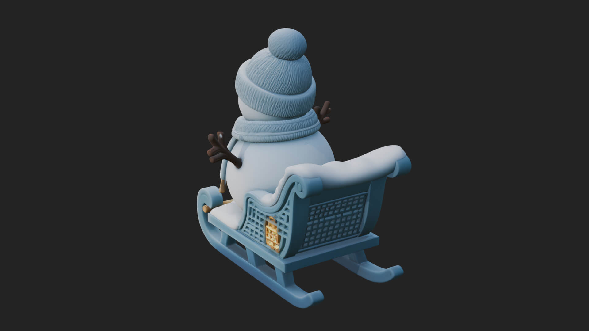 Snowman in Sleigh Statue Design 1 3D Print Model 3D Model