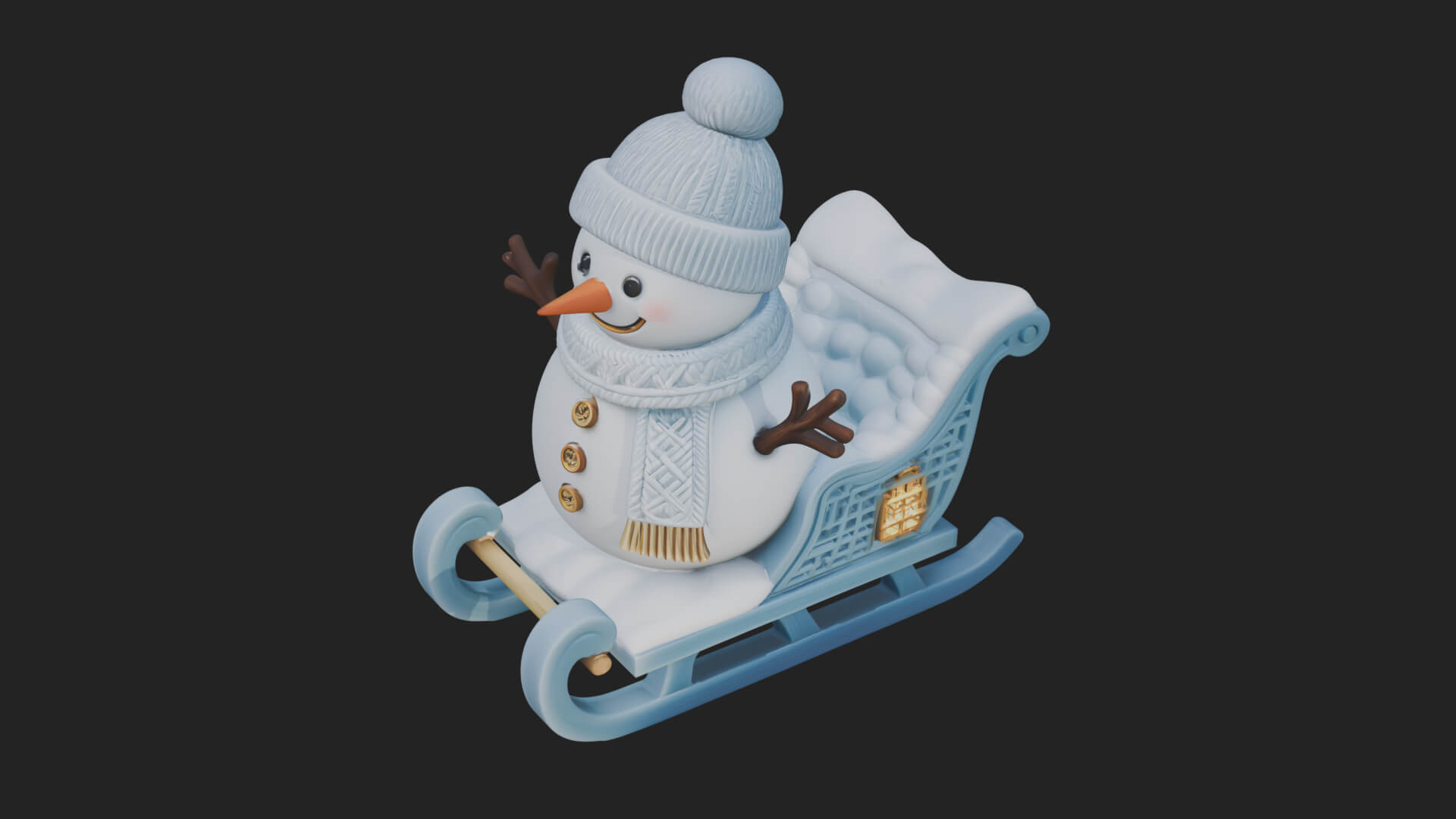 Snowman in Sleigh Statue Design 1 3D Print Model 3D Model