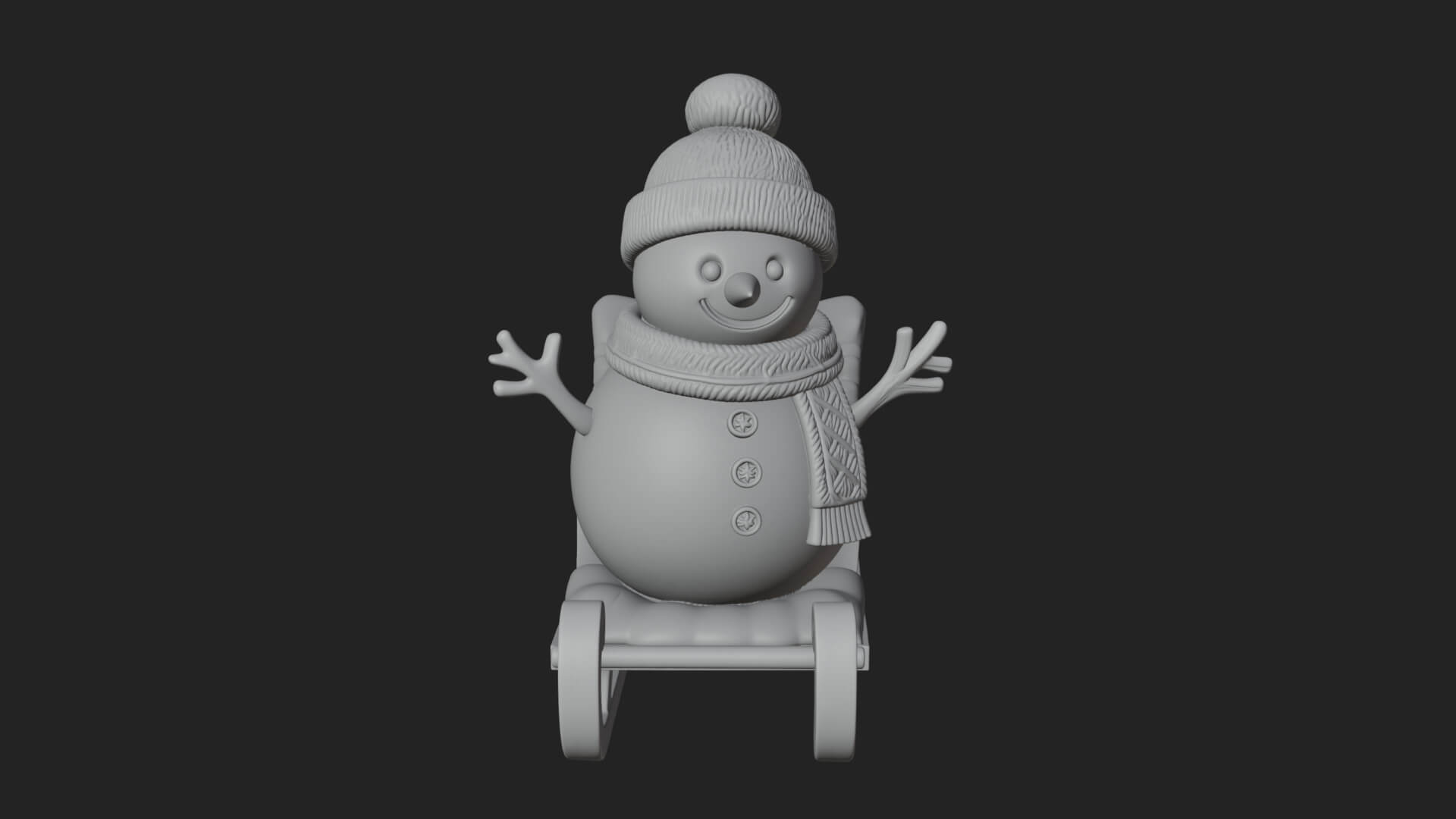Snowman in Sleigh Statue Design 1 3D Print Model 3D Model