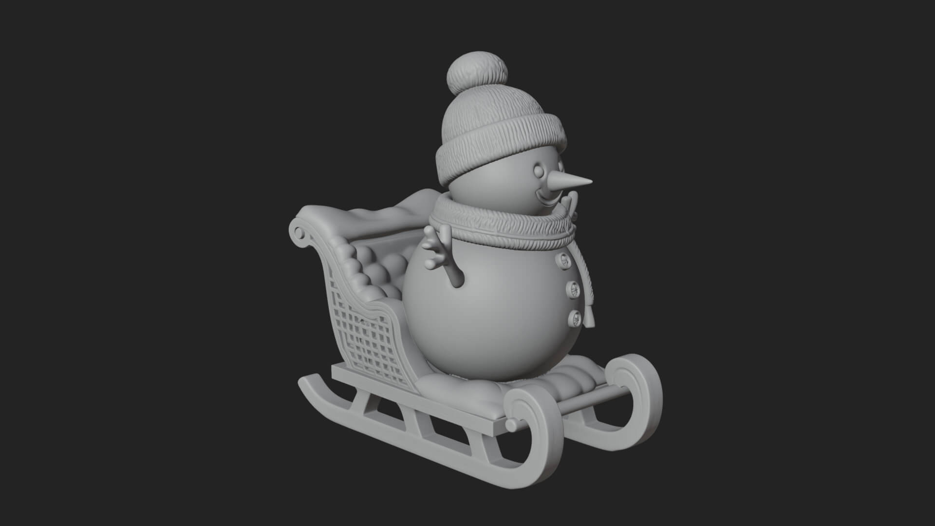 Snowman in Sleigh Statue Design 1 3D Print Model 3D Model