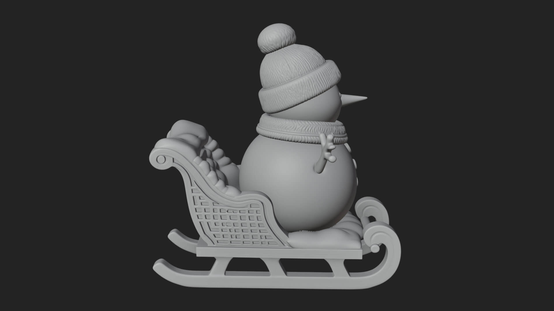 Snowman in Sleigh Statue Design 1 3D Print Model 3D Model