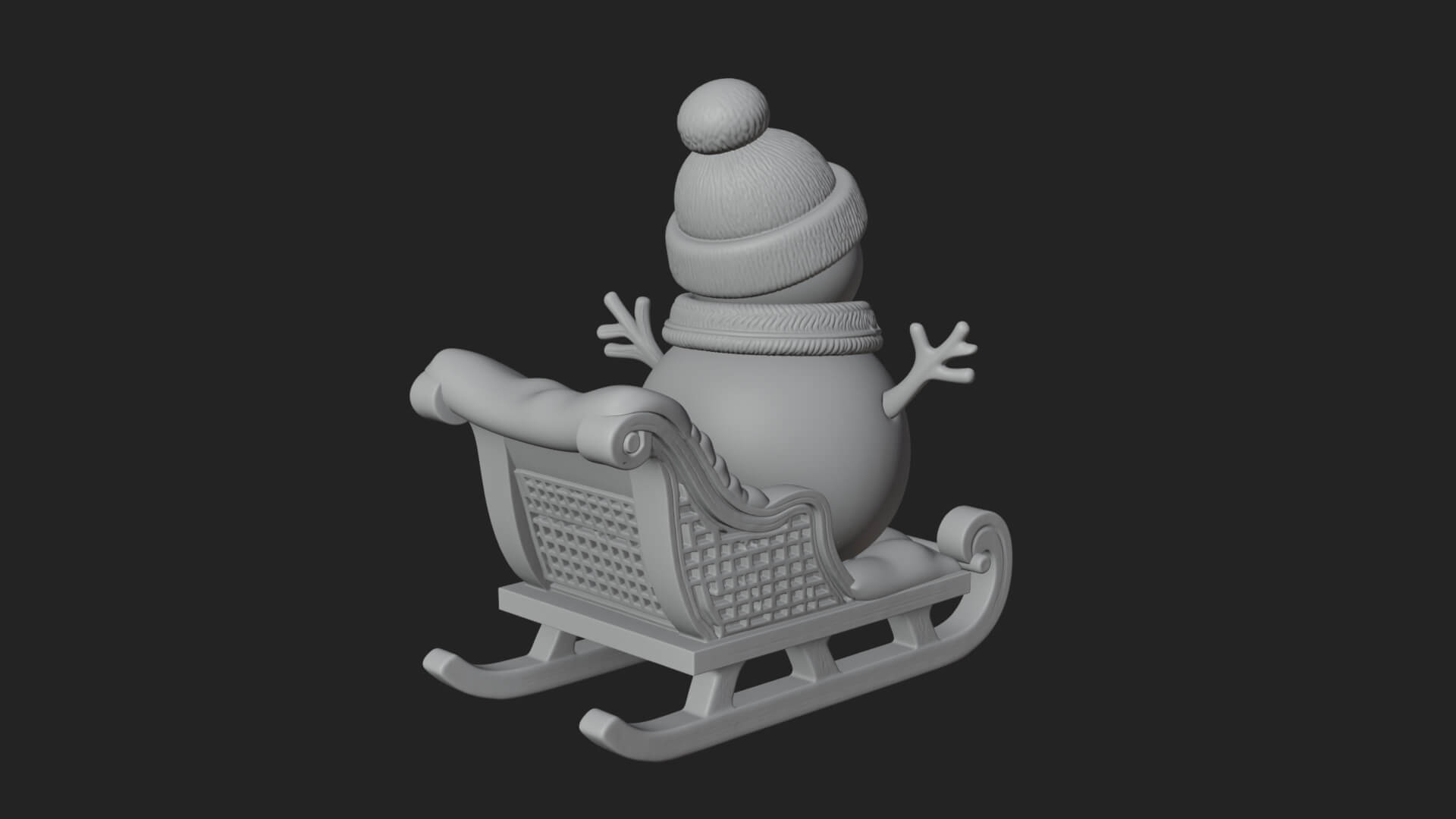 Snowman in Sleigh Statue Design 1 3D Print Model 3D Model