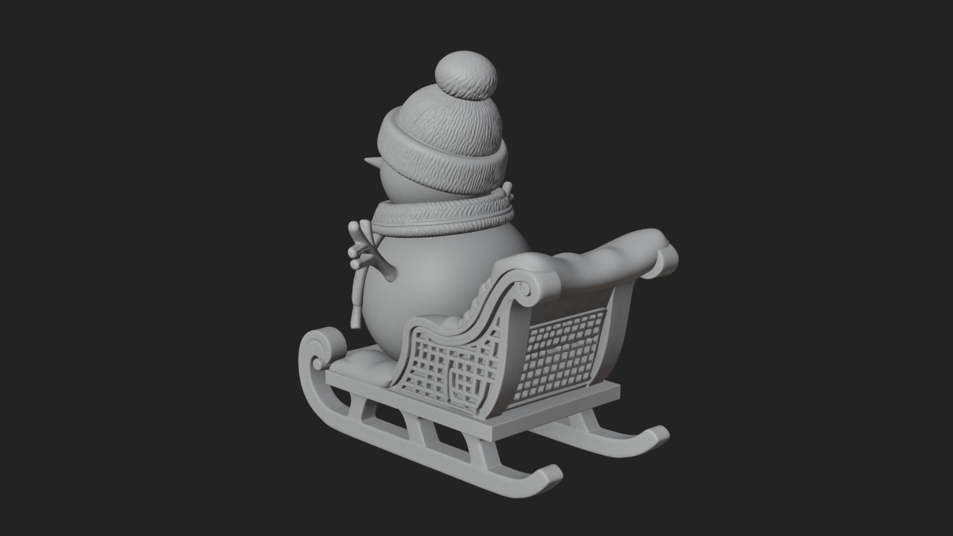 Snowman in Sleigh Statue Design 1 3D Print Model 3D Model