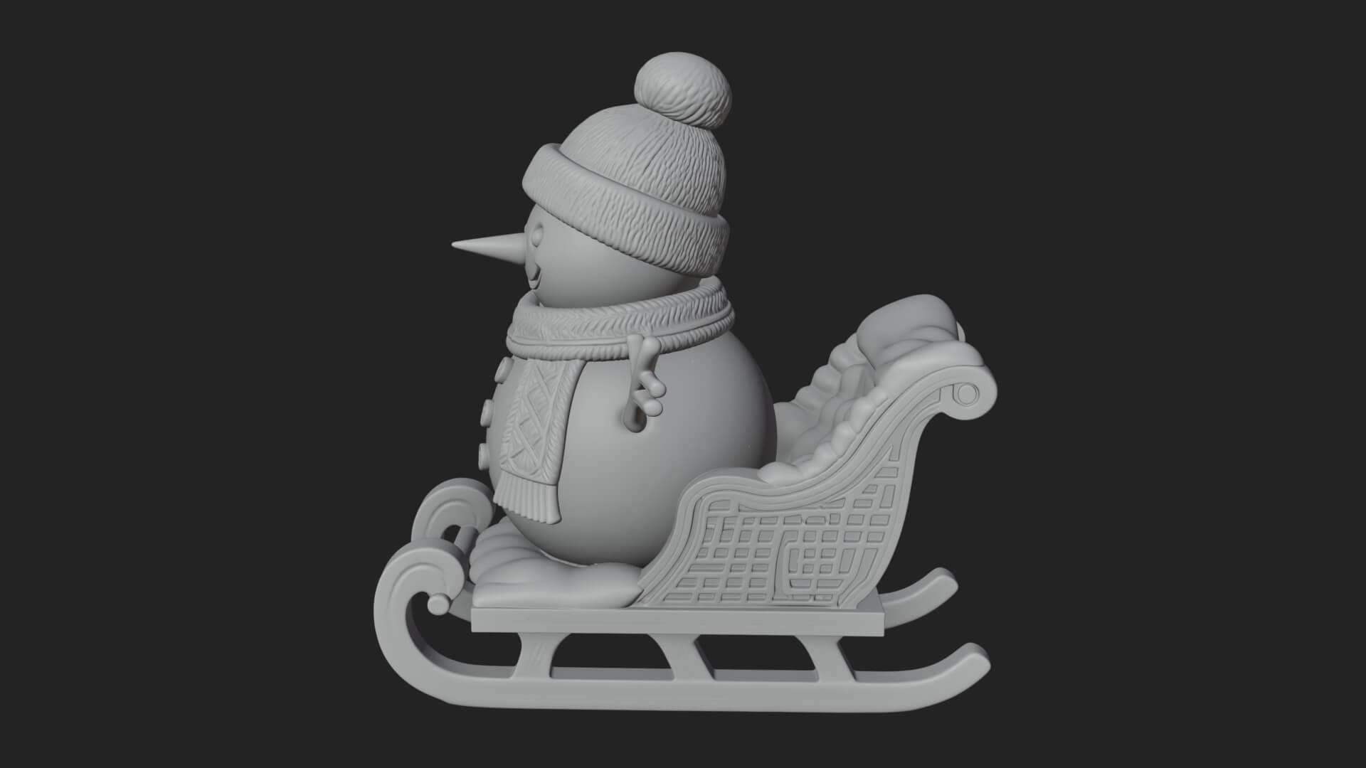 Snowman in Sleigh Statue Design 1 3D Print Model 3D Model