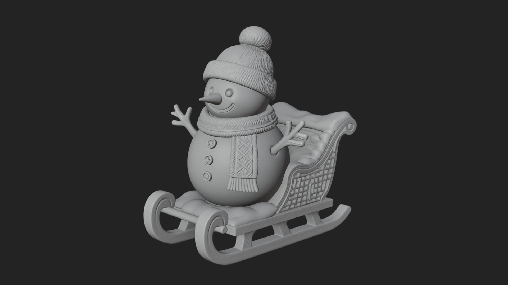 Snowman in Sleigh Statue Design 1 3D Print Model 3D Model