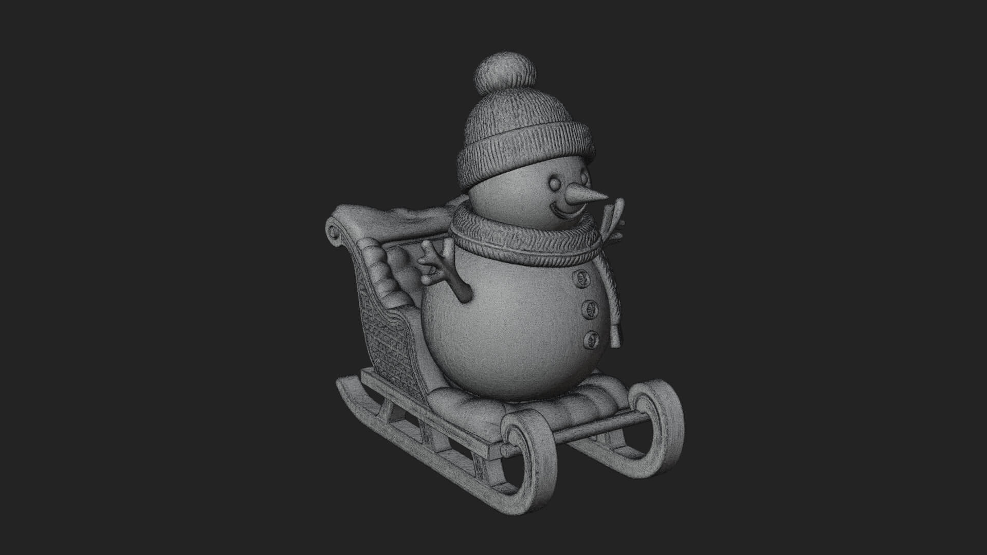 Snowman in Sleigh Statue Design 1 3D Print Model 3D Model