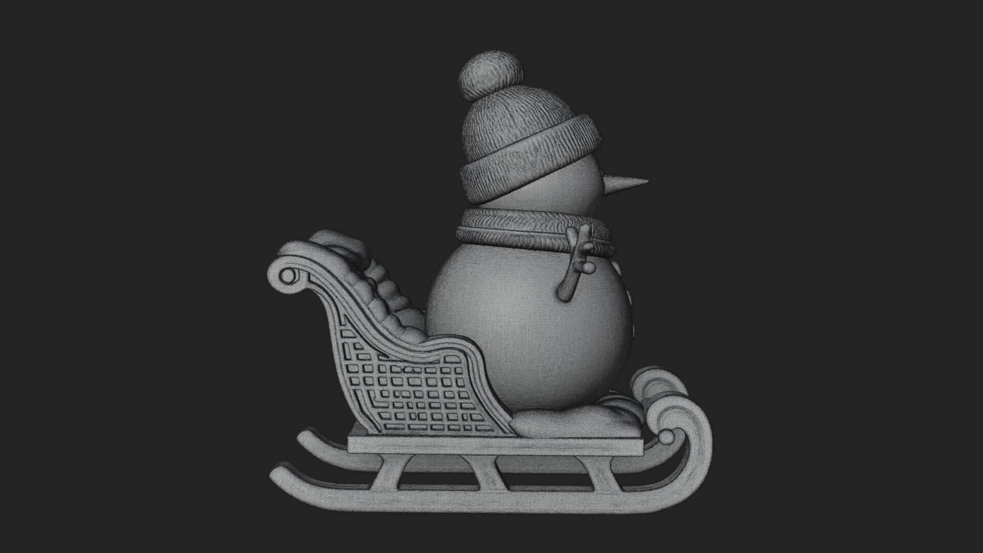 Snowman in Sleigh Statue Design 1 3D Print Model 3D Model