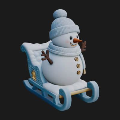 Snowman in Sleigh Statue Design 1 3D Print Model