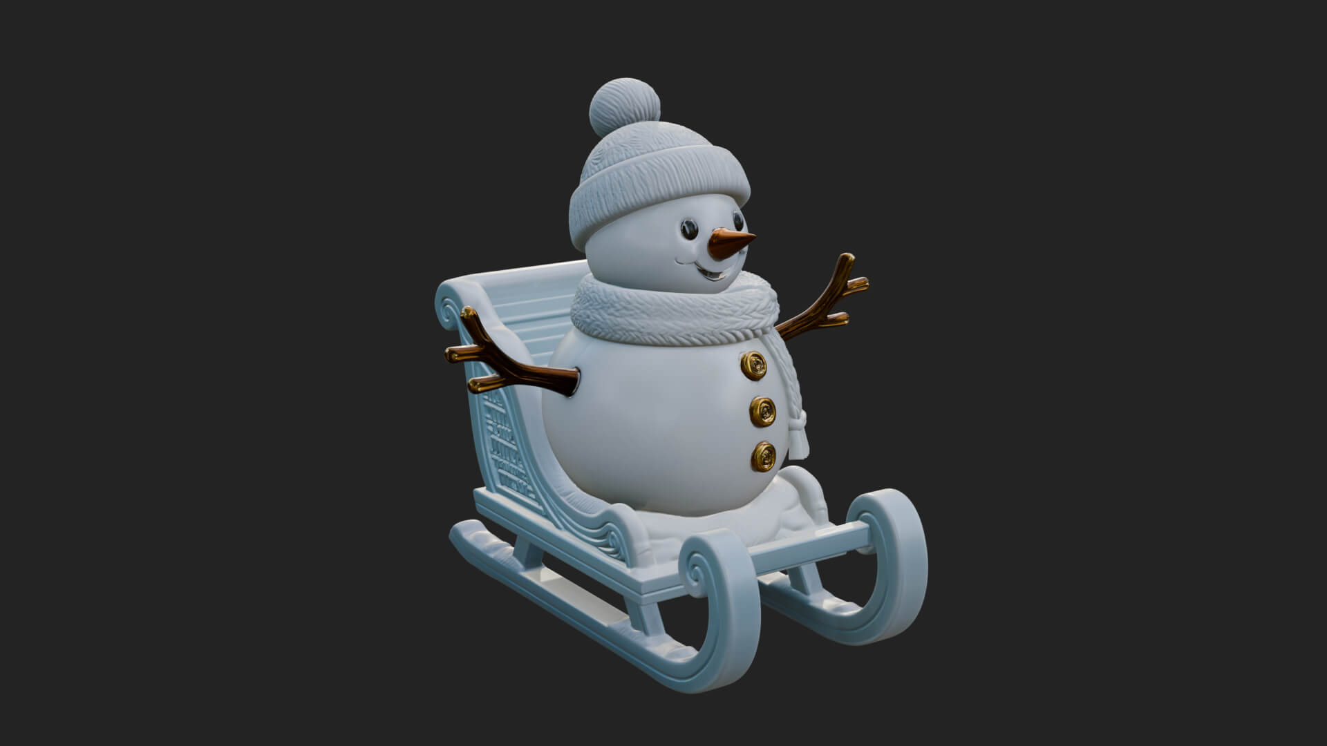 Snowman in Sleigh Statue Design 2 3D Print Model 3D Model