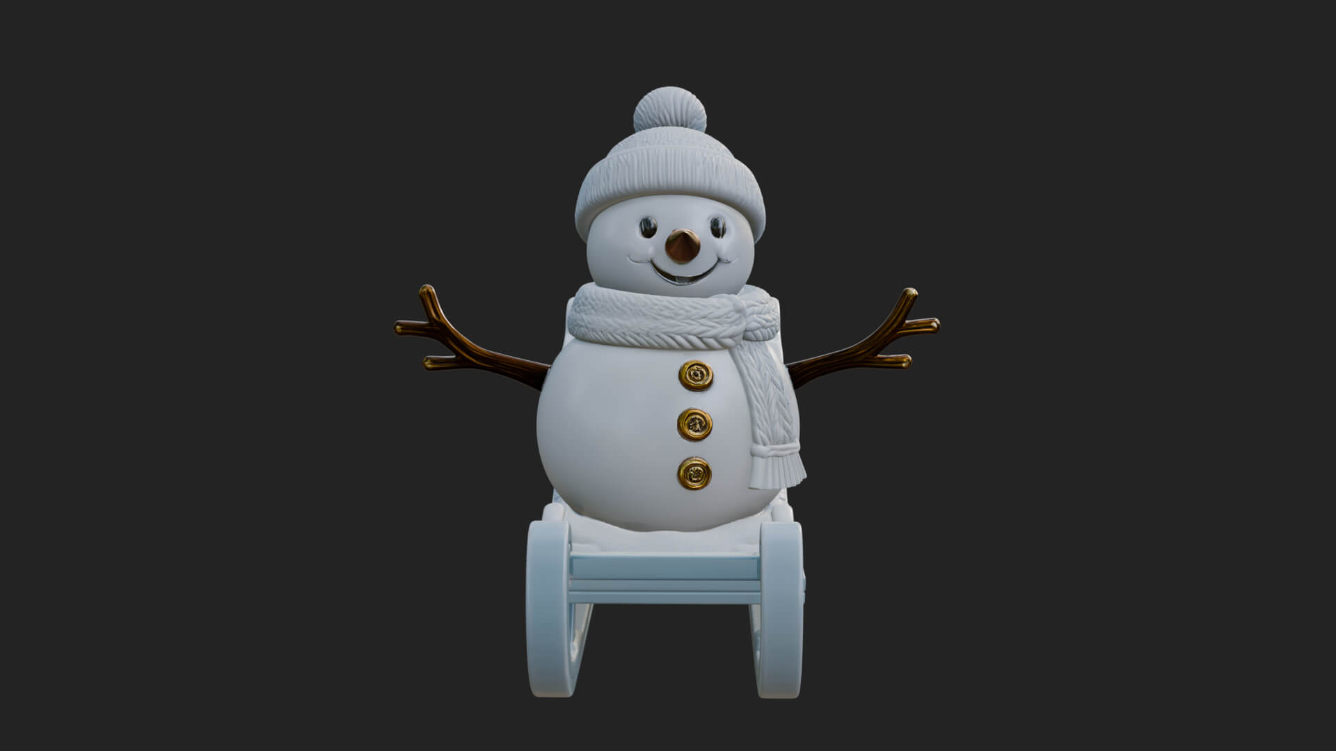 Snowman in Sleigh Statue Design 2 3D Print Model 3D Model