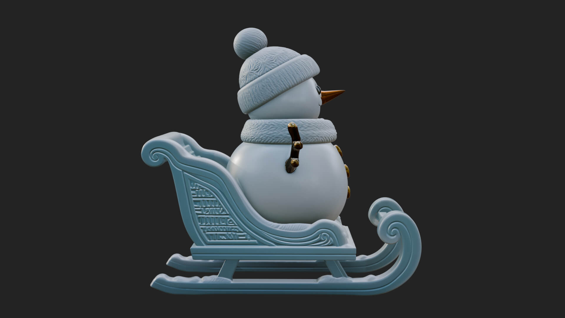 Snowman in Sleigh Statue Design 2 3D Print Model 3D Model
