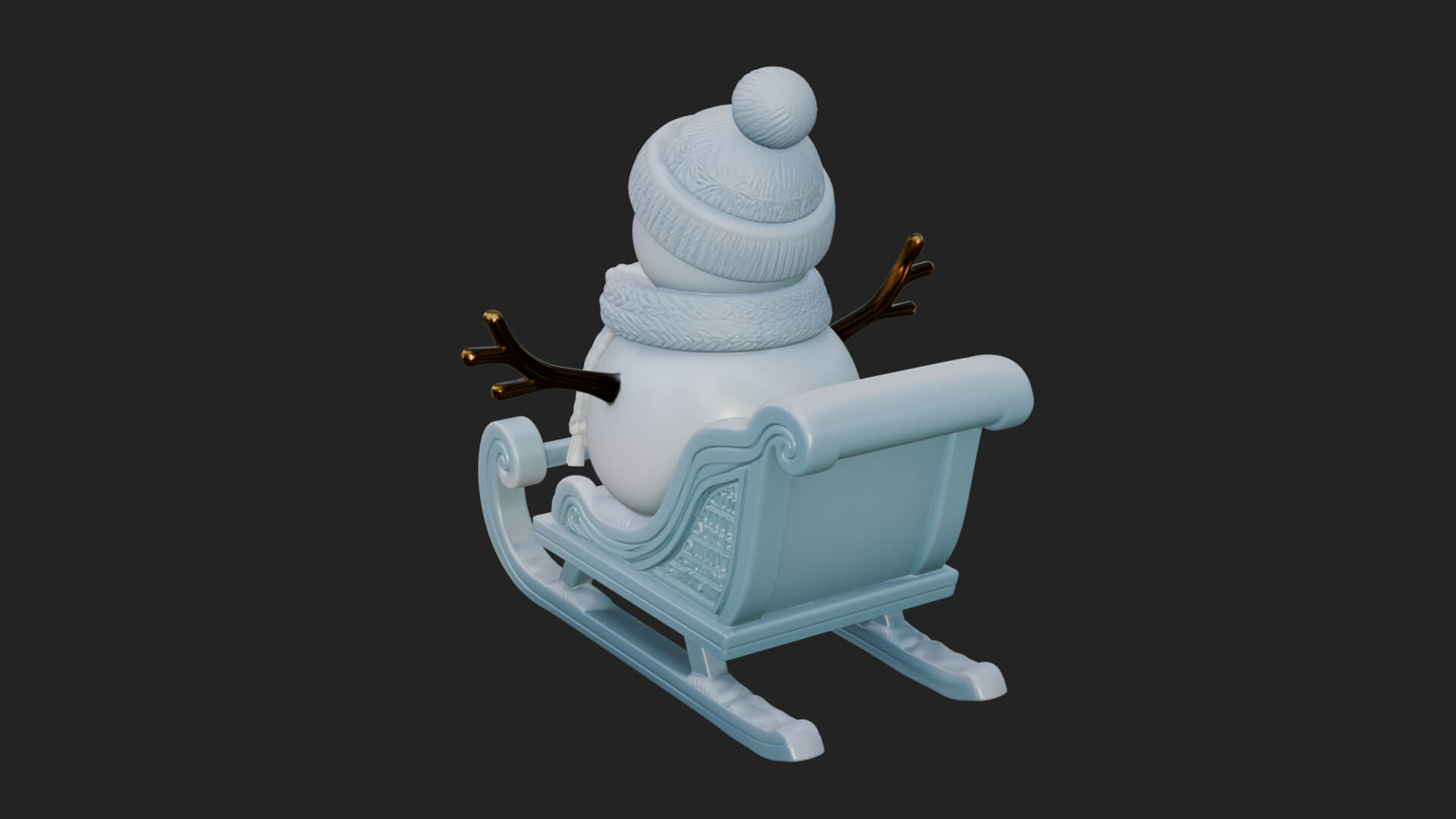Snowman in Sleigh Statue Design 2 3D Print Model 3D Model
