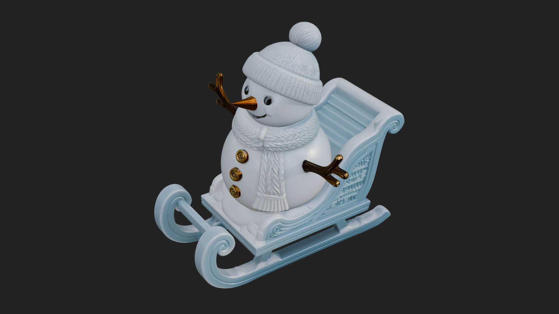 Snowman in Sleigh Statue Design 2 3D Print Model 3D Model
