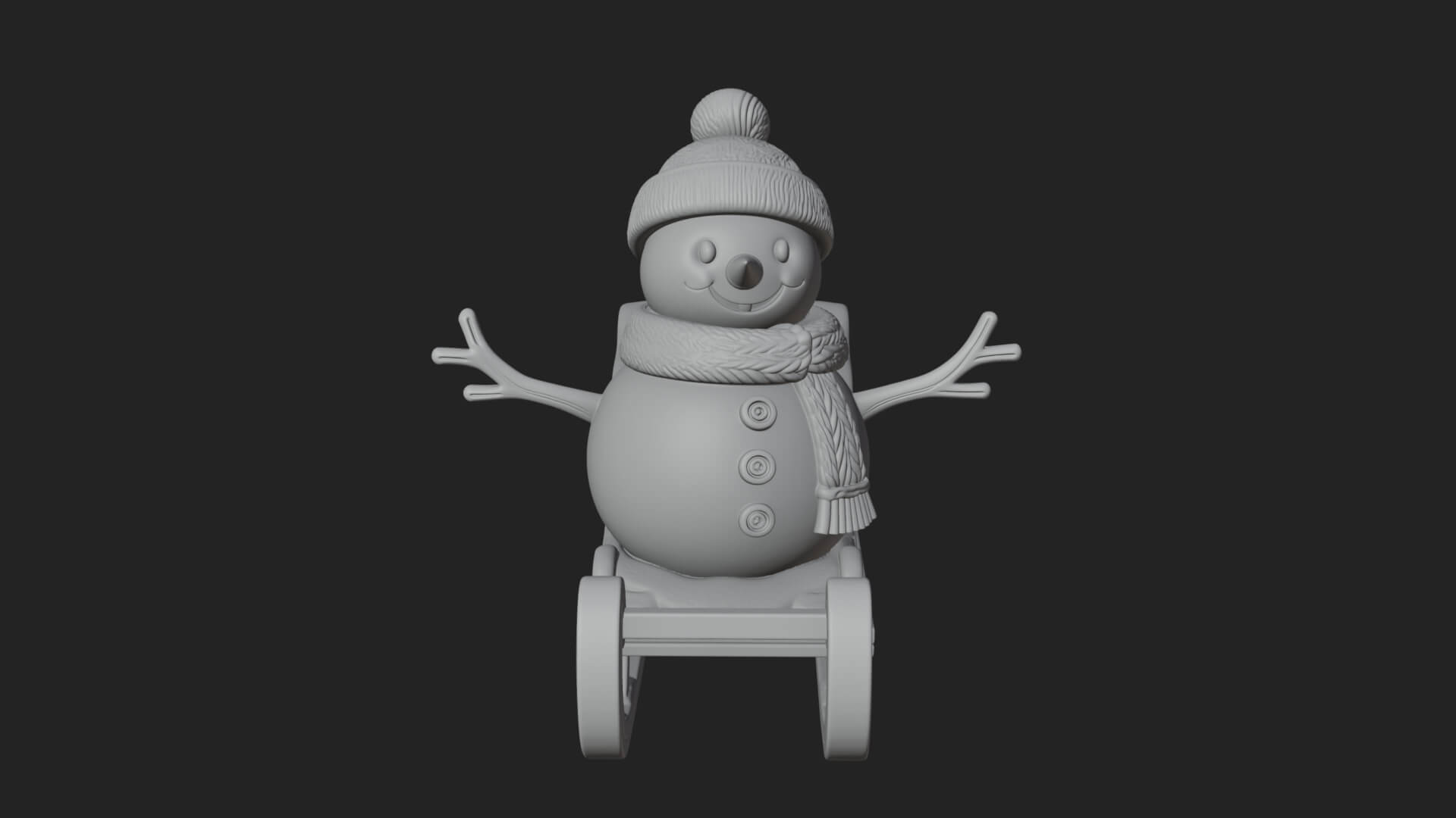 Snowman in Sleigh Statue Design 2 3D Print Model 3D Model