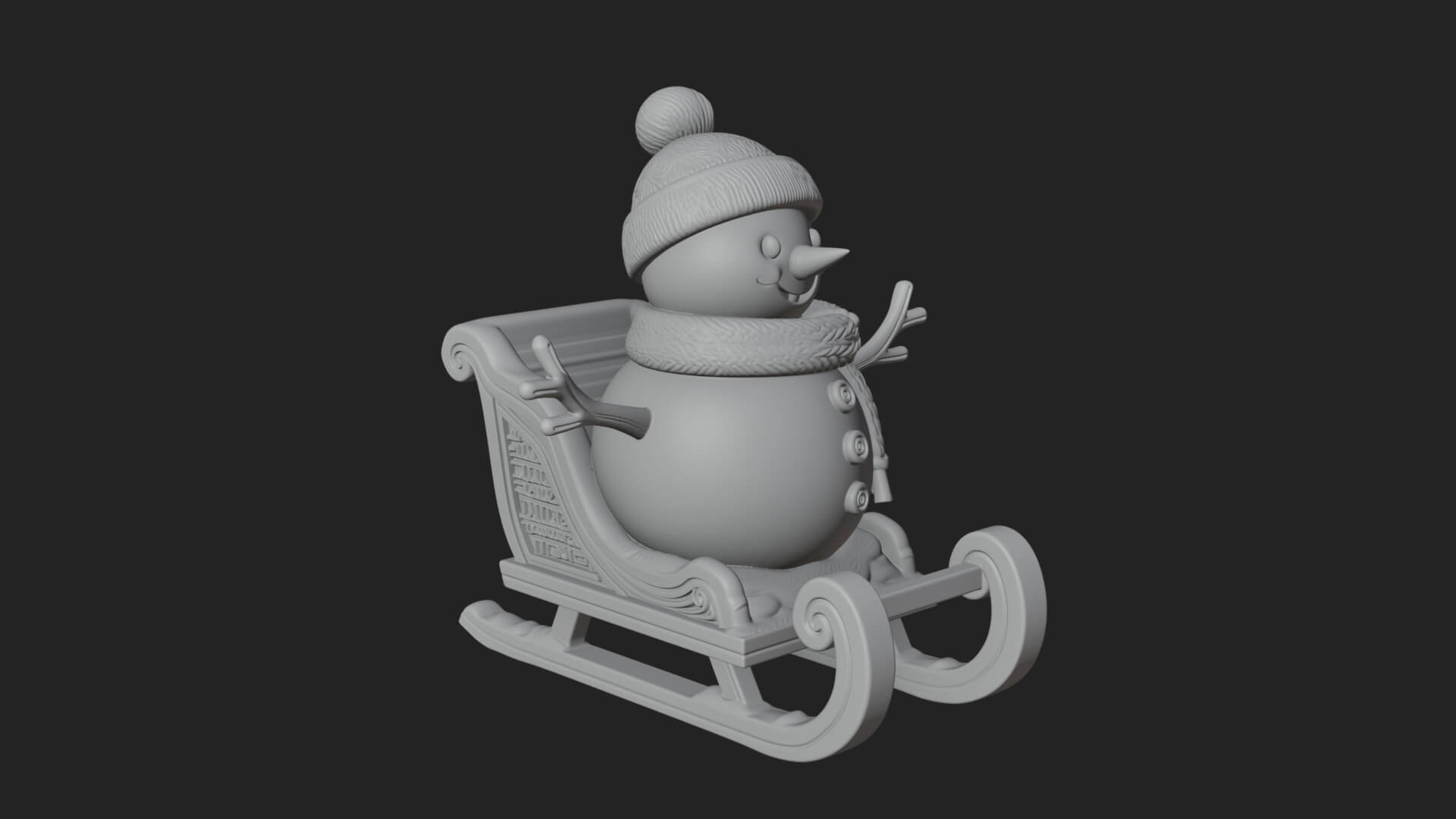 Snowman in Sleigh Statue Design 2 3D Print Model 3D Model