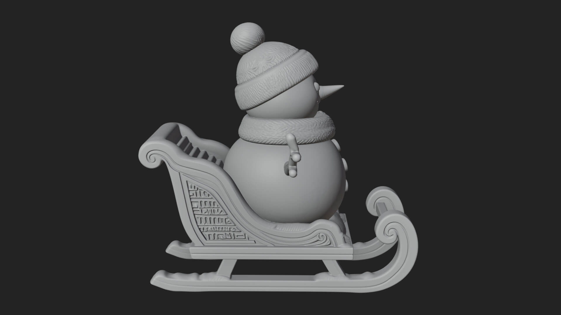 Snowman in Sleigh Statue Design 2 3D Print Model 3D Model