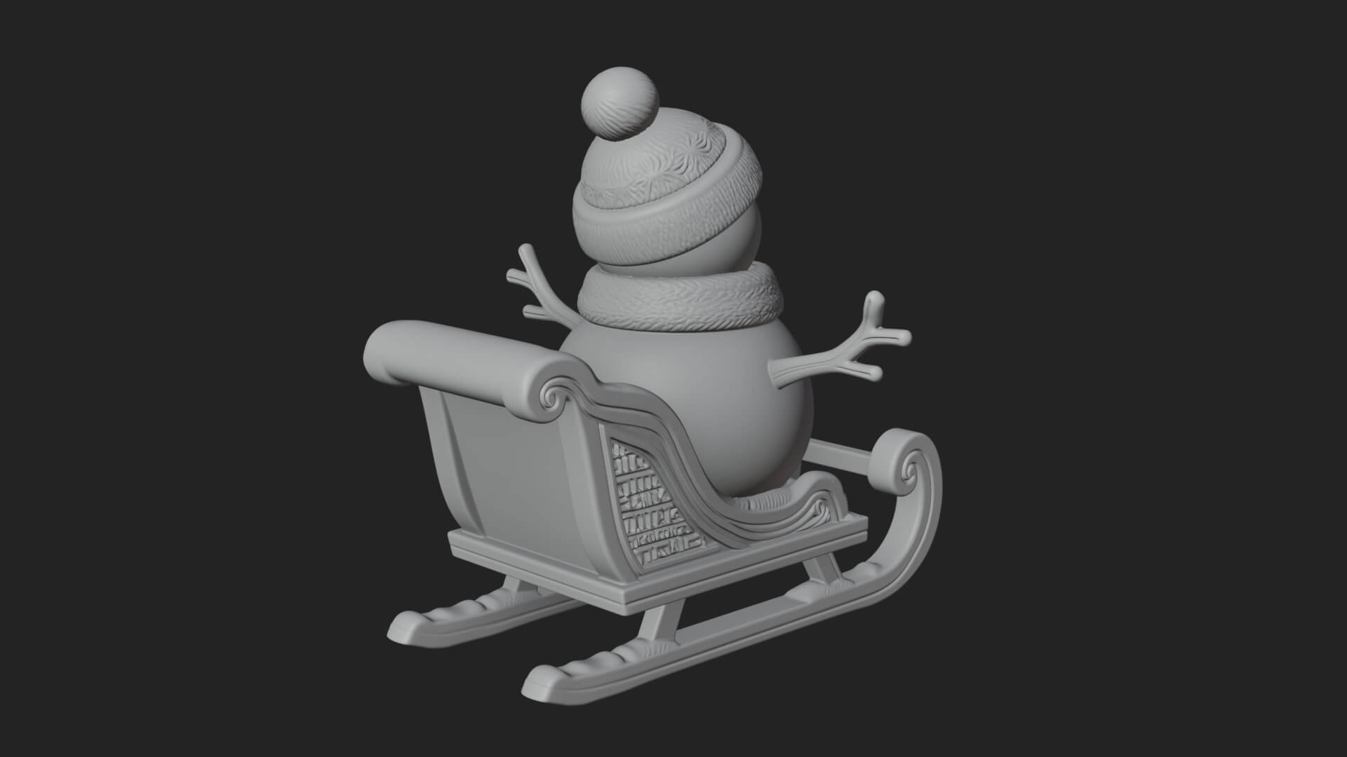 Snowman in Sleigh Statue Design 2 3D Print Model 3D Model