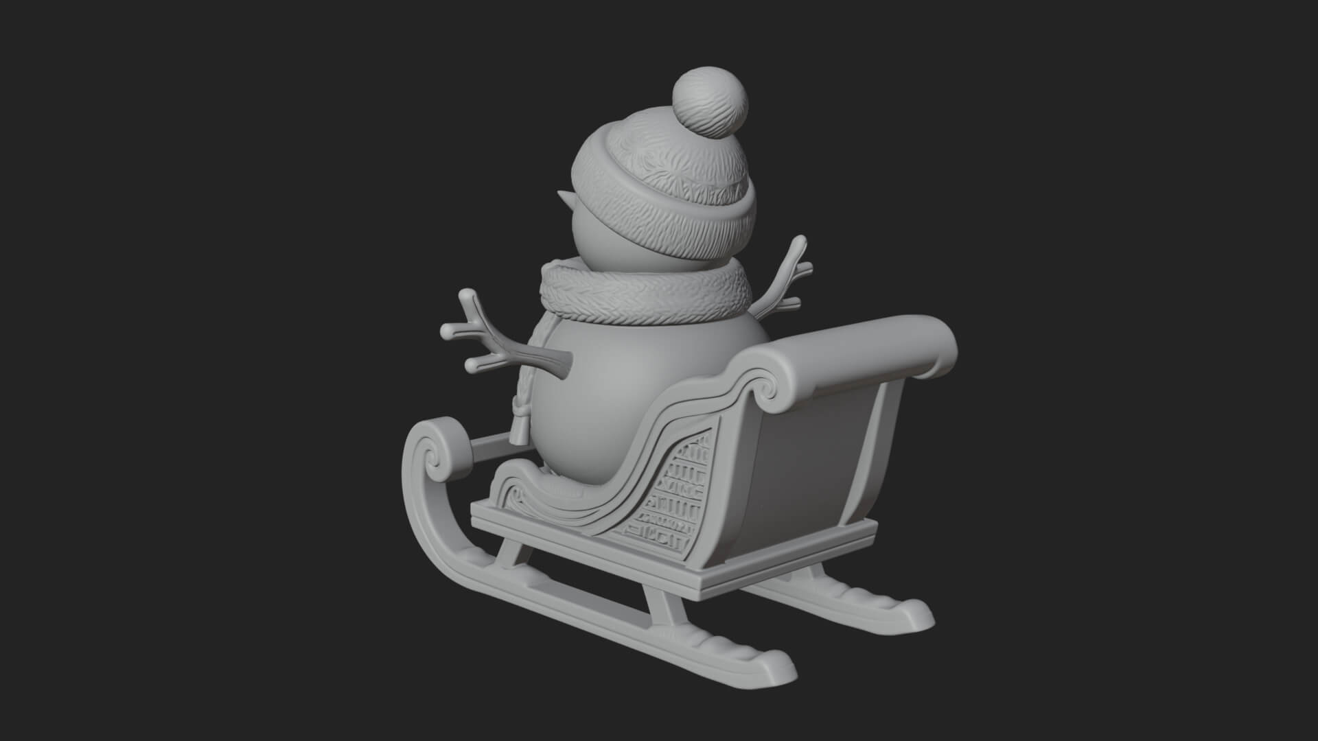 Snowman in Sleigh Statue Design 2 3D Print Model 3D Model