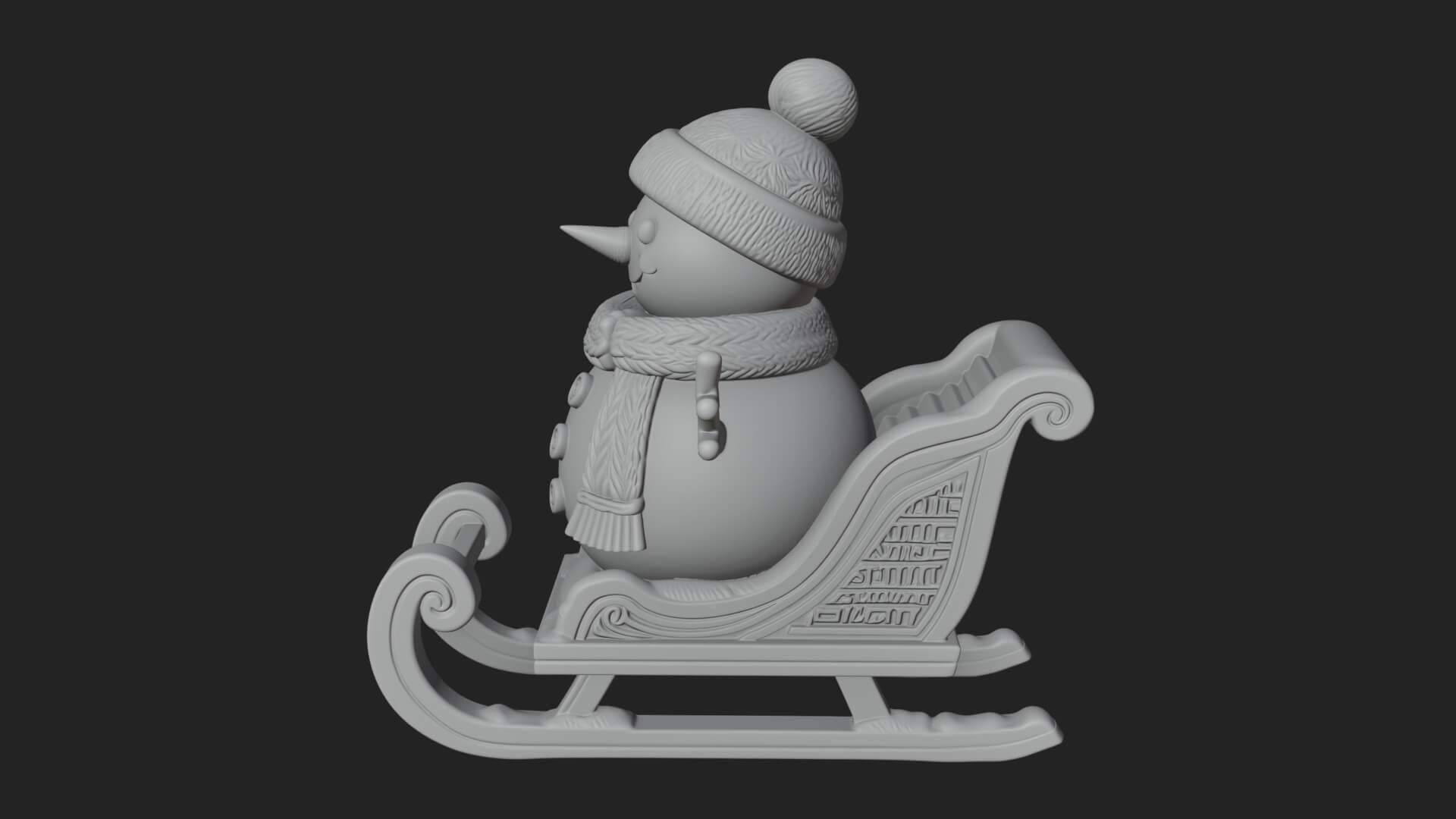 Snowman in Sleigh Statue Design 2 3D Print Model 3D Model