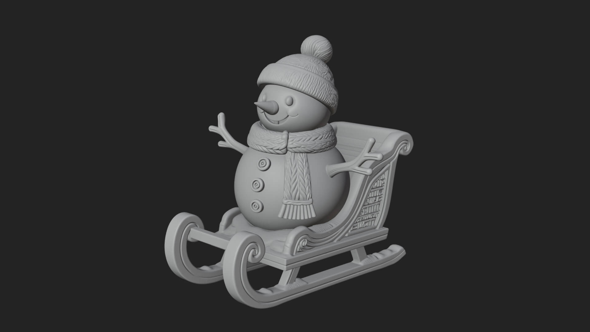 Snowman in Sleigh Statue Design 2 3D Print Model 3D Model