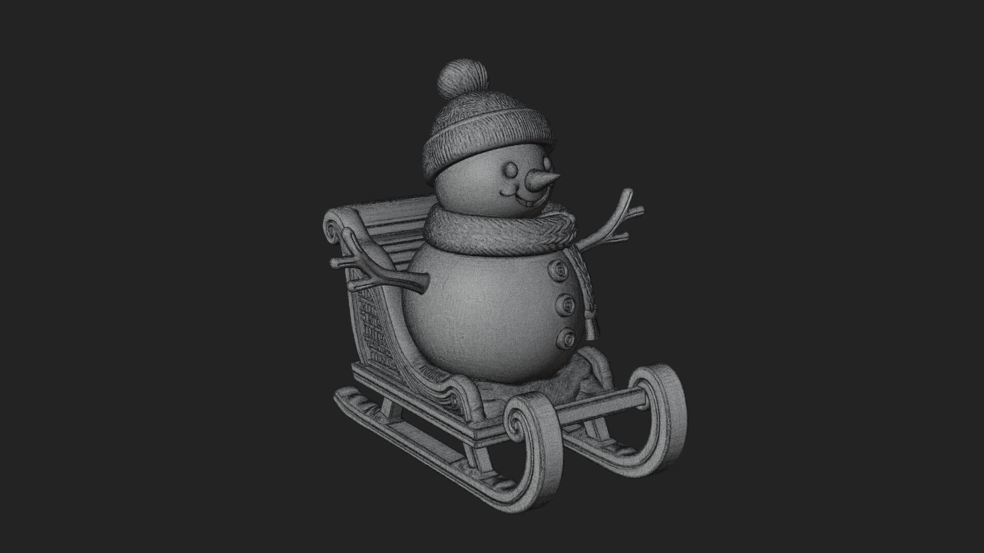 Snowman in Sleigh Statue Design 2 3D Print Model 3D Model