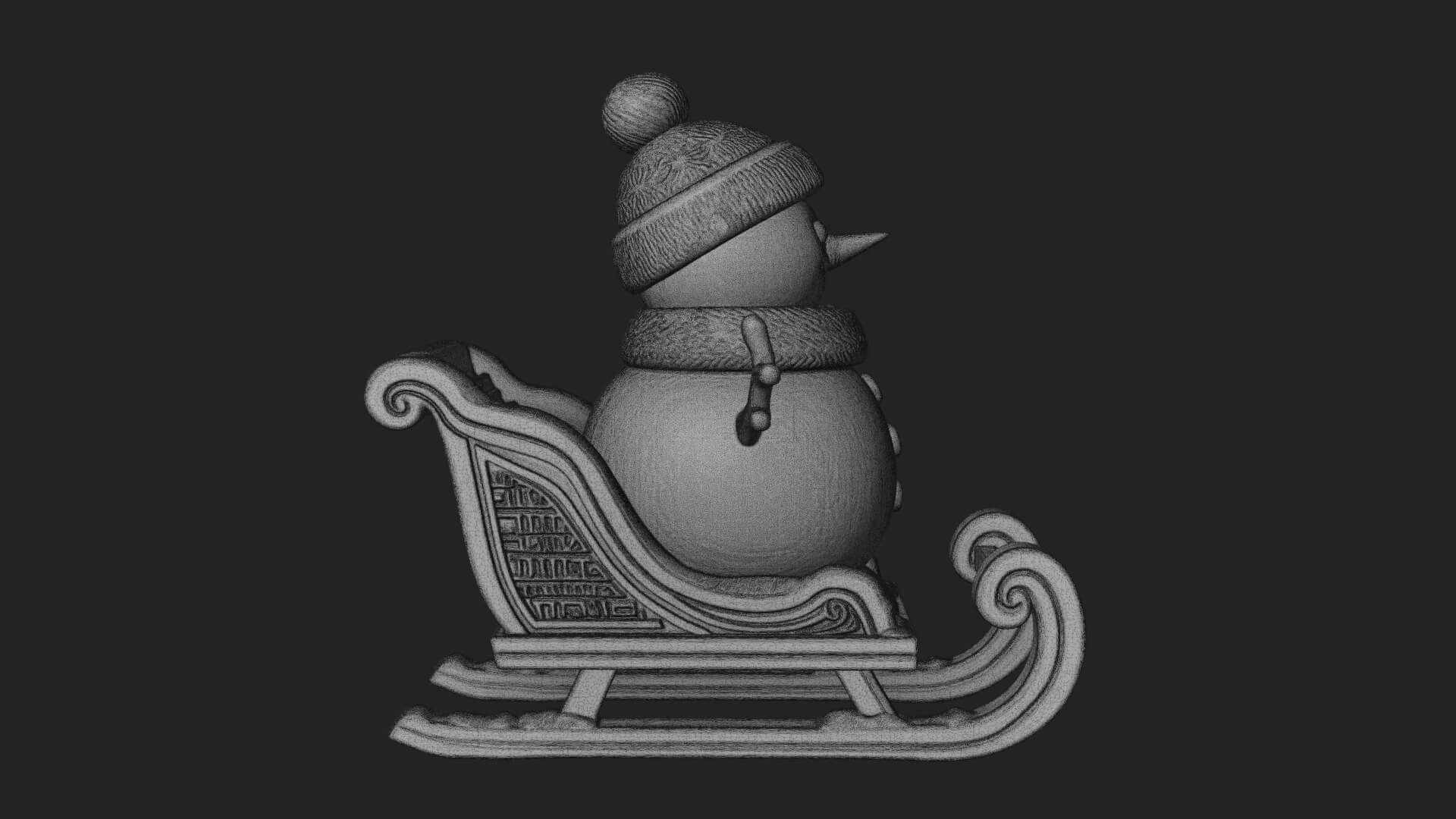 Snowman in Sleigh Statue Design 2 3D Print Model 3D Model