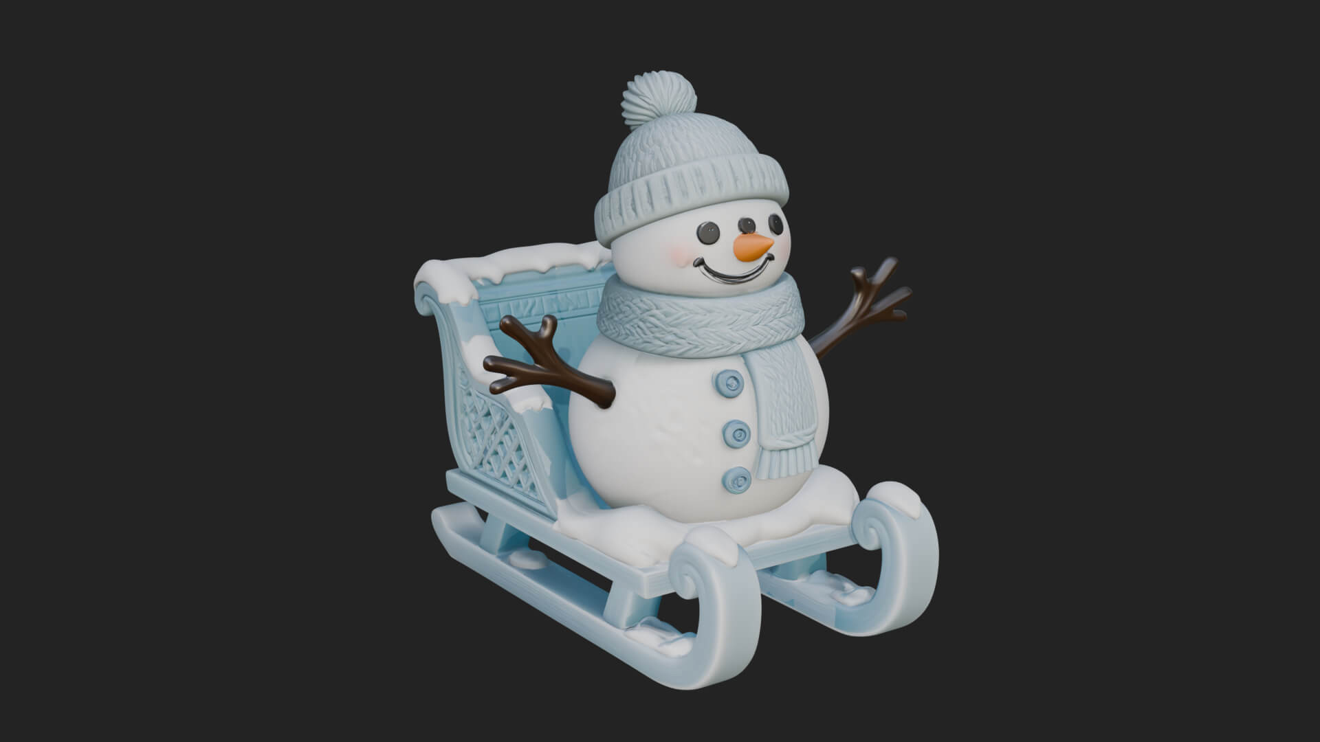 Snowman in Sleigh Statue Design 3 3D Print Model 3D Model