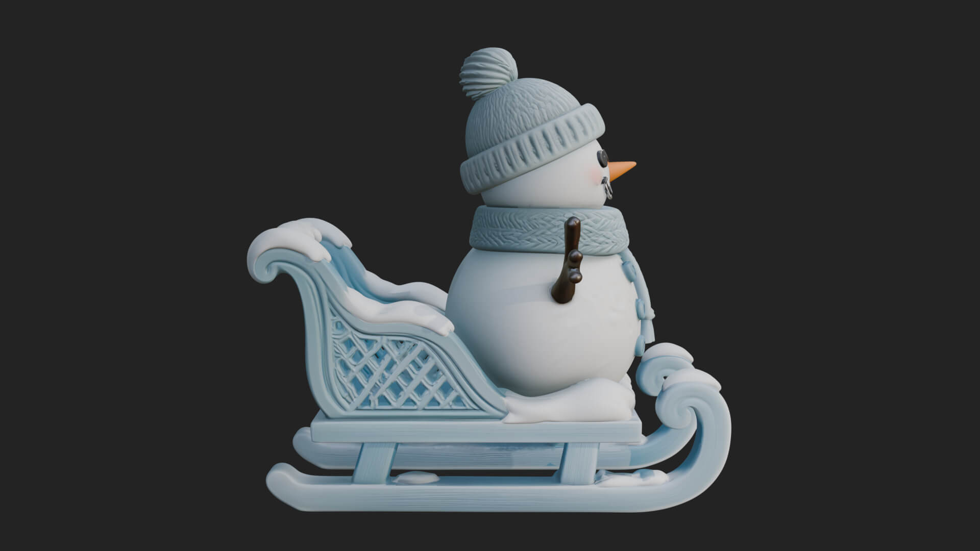 Snowman in Sleigh Statue Design 3 3D Print Model 3D Model