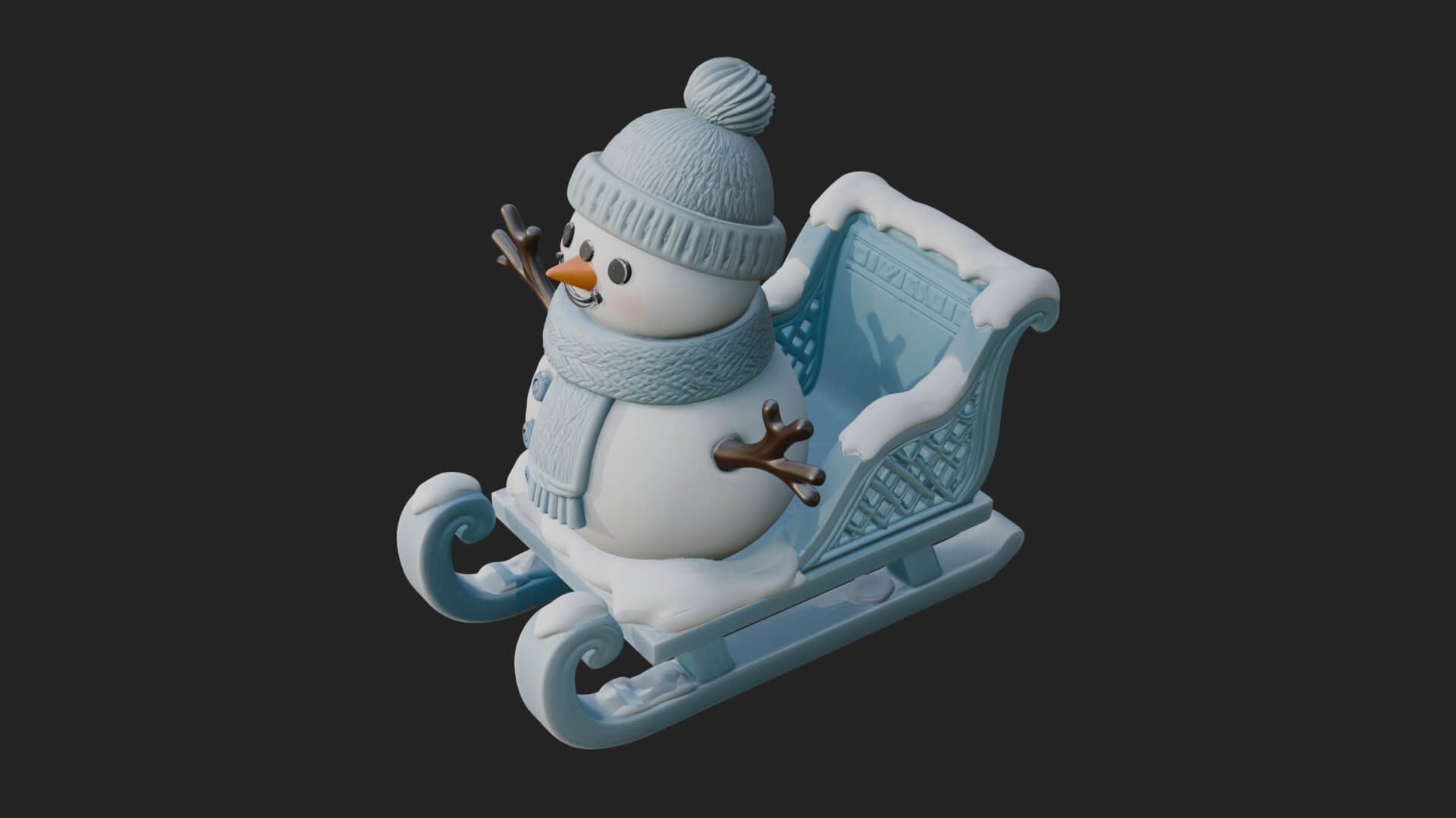 Snowman in Sleigh Statue Design 3 3D Print Model 3D Model