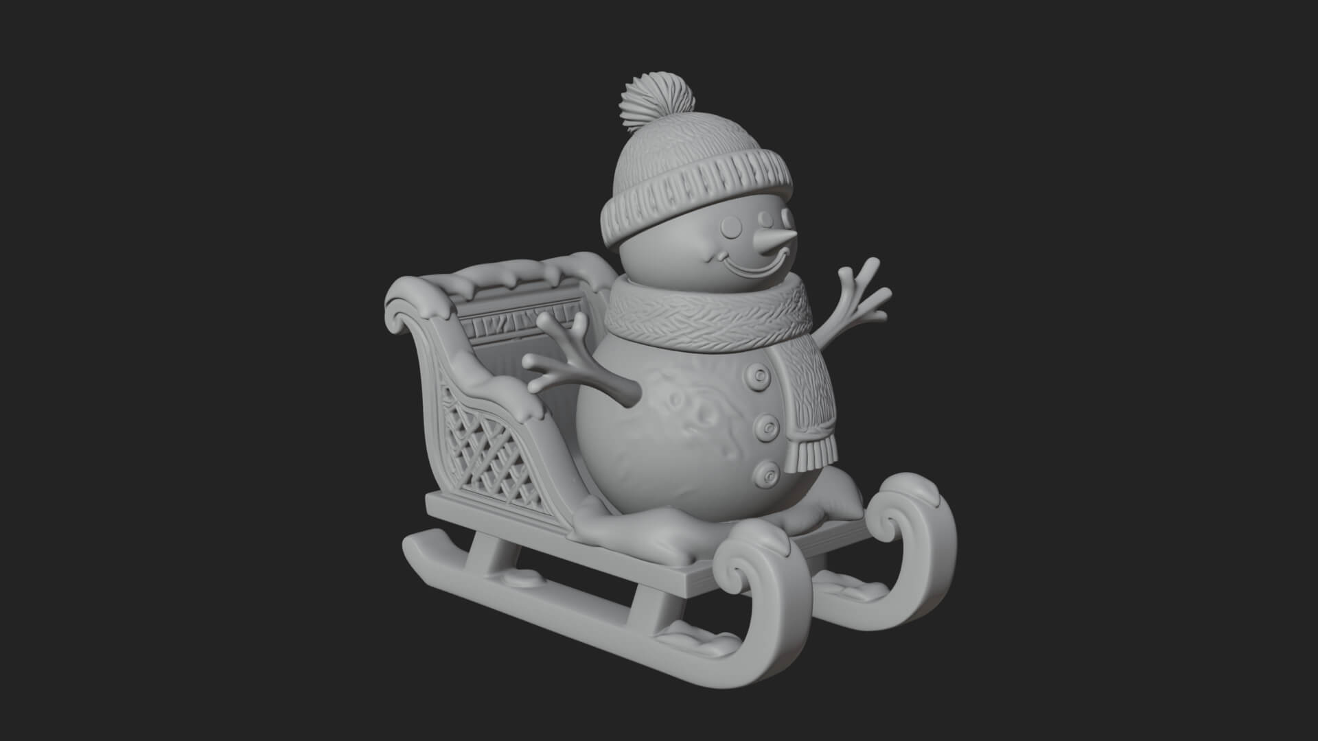 Snowman in Sleigh Statue Design 3 3D Print Model 3D Model