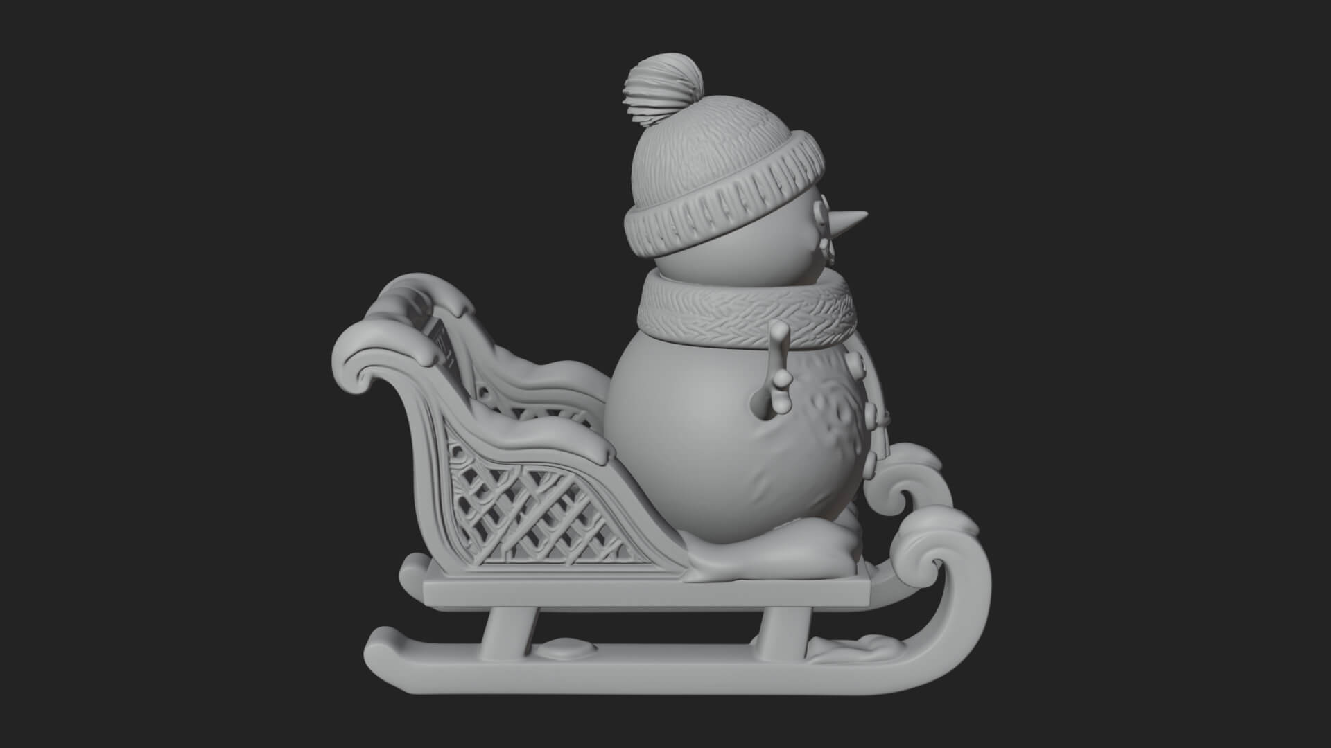 Snowman in Sleigh Statue Design 3 3D Print Model 3D Model
