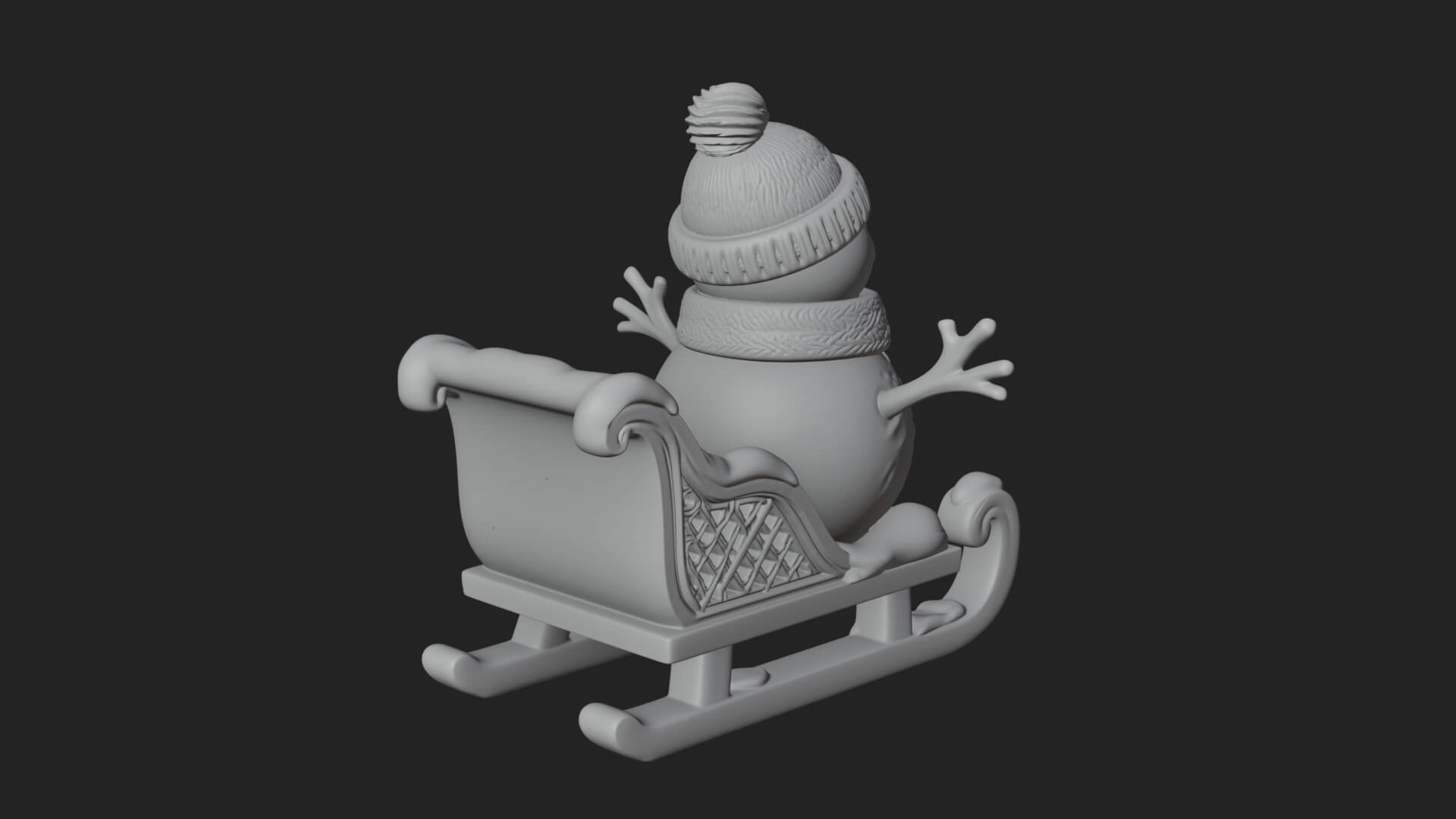 Snowman in Sleigh Statue Design 3 3D Print Model 3D Model