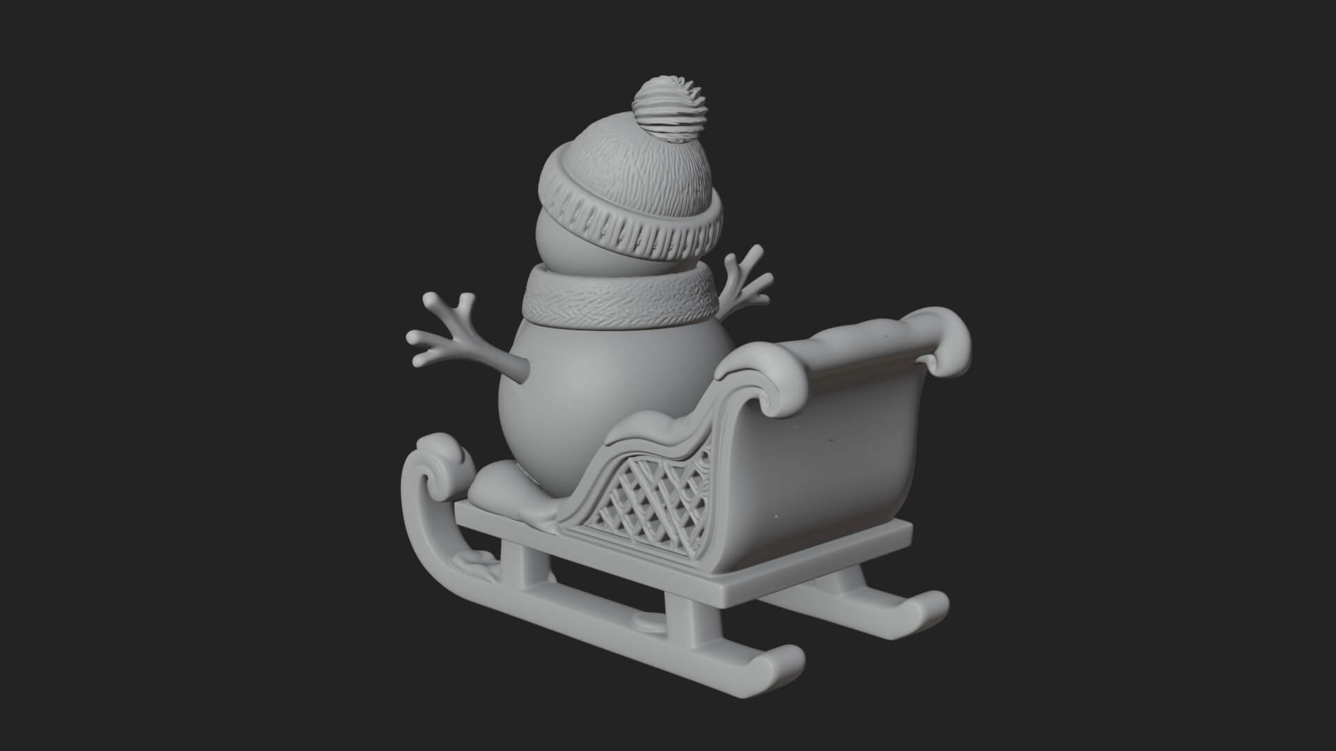 Snowman in Sleigh Statue Design 3 3D Print Model 3D Model