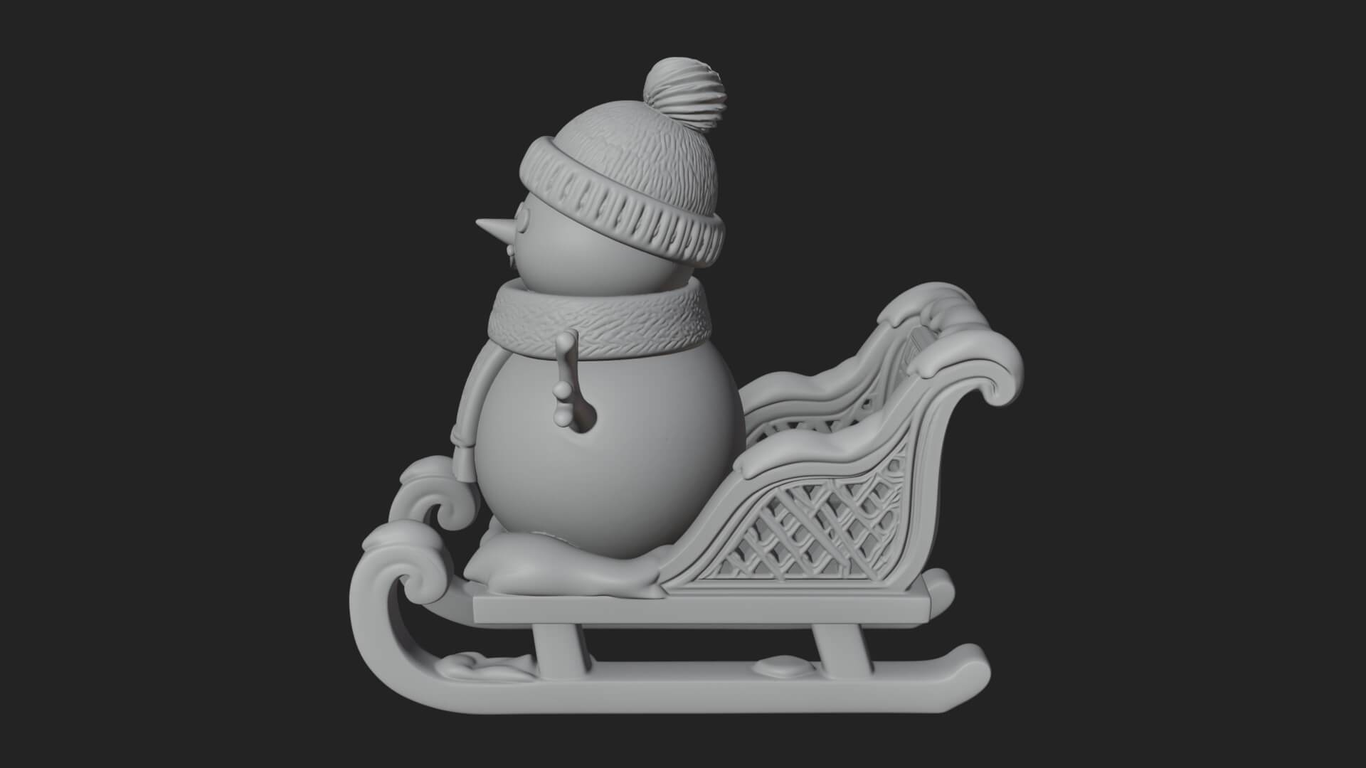 Snowman in Sleigh Statue Design 3 3D Print Model 3D Model