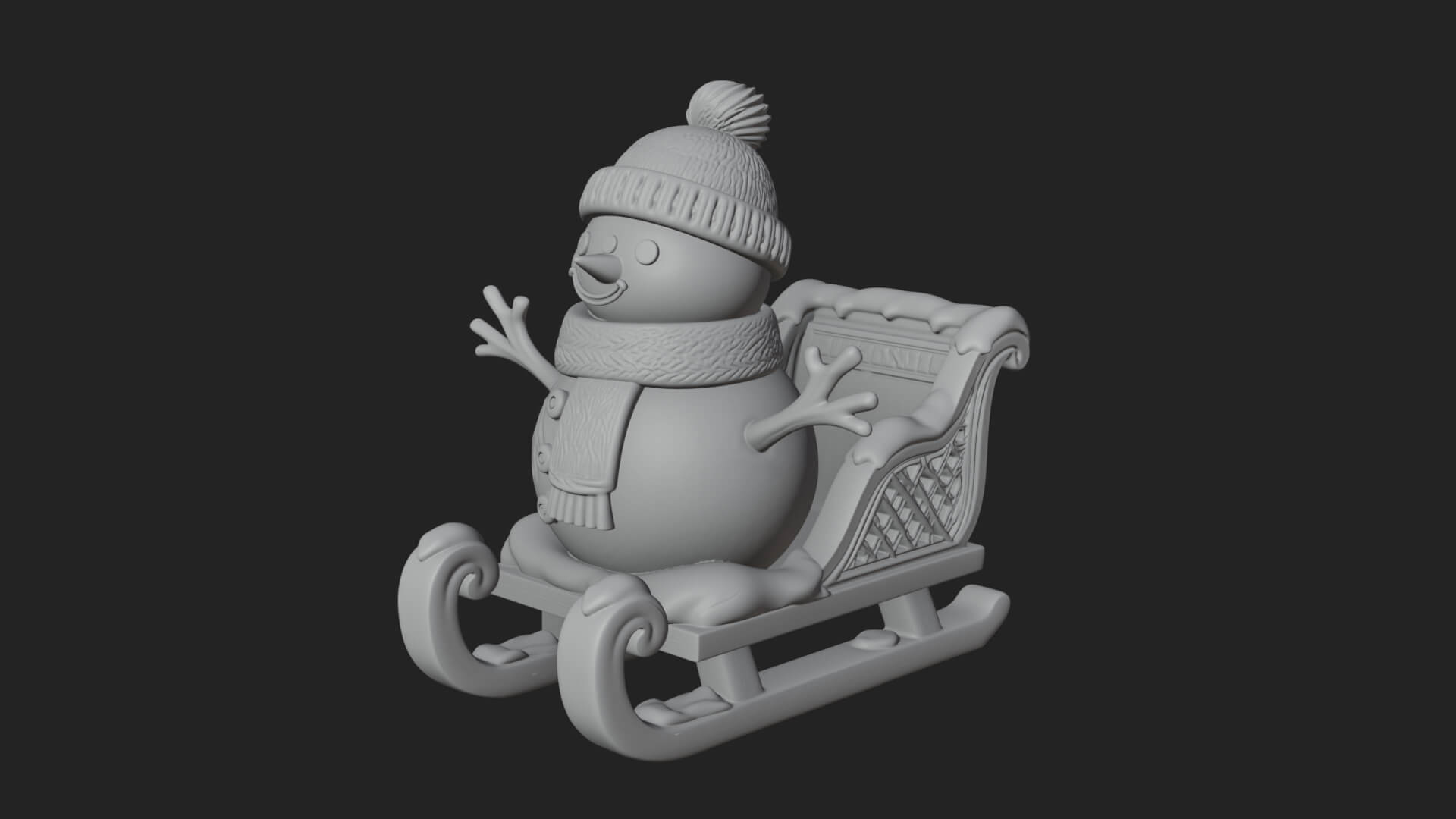 Snowman in Sleigh Statue Design 3 3D Print Model 3D Model