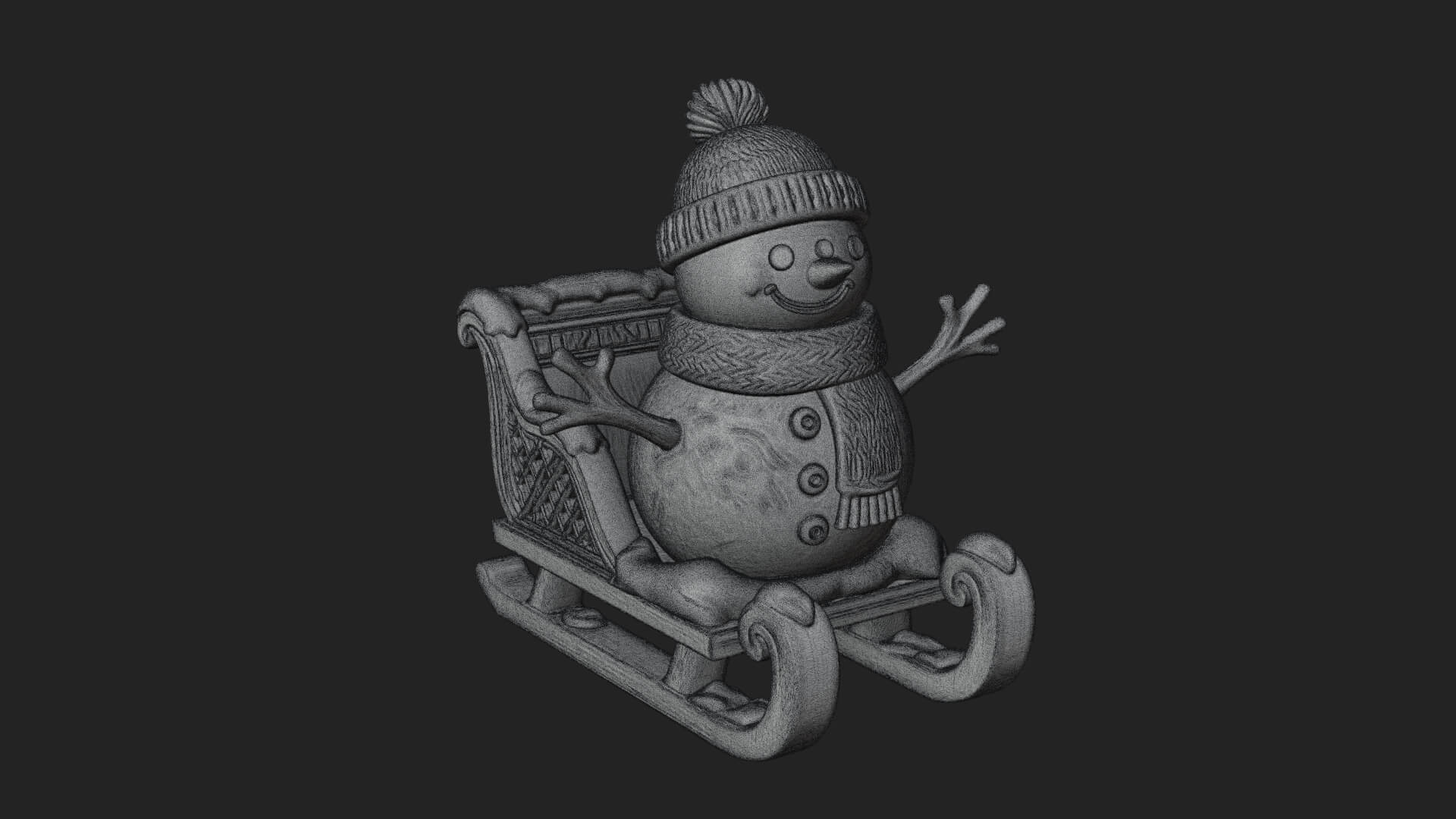 Snowman in Sleigh Statue Design 3 3D Print Model 3D Model