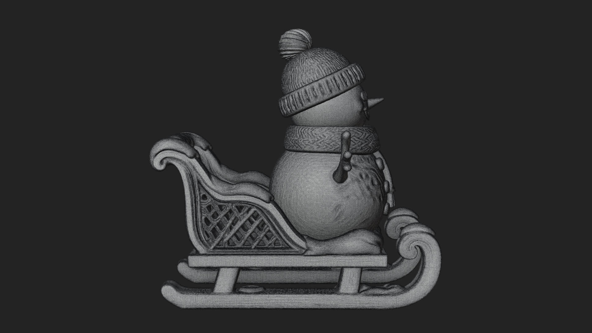 Snowman in Sleigh Statue Design 3 3D Print Model 3D Model