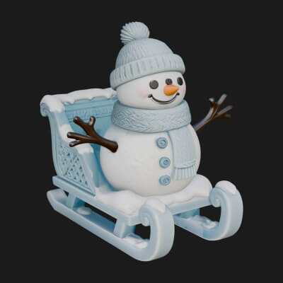 Snowman in Sleigh Statue Design 3 3D Print Model