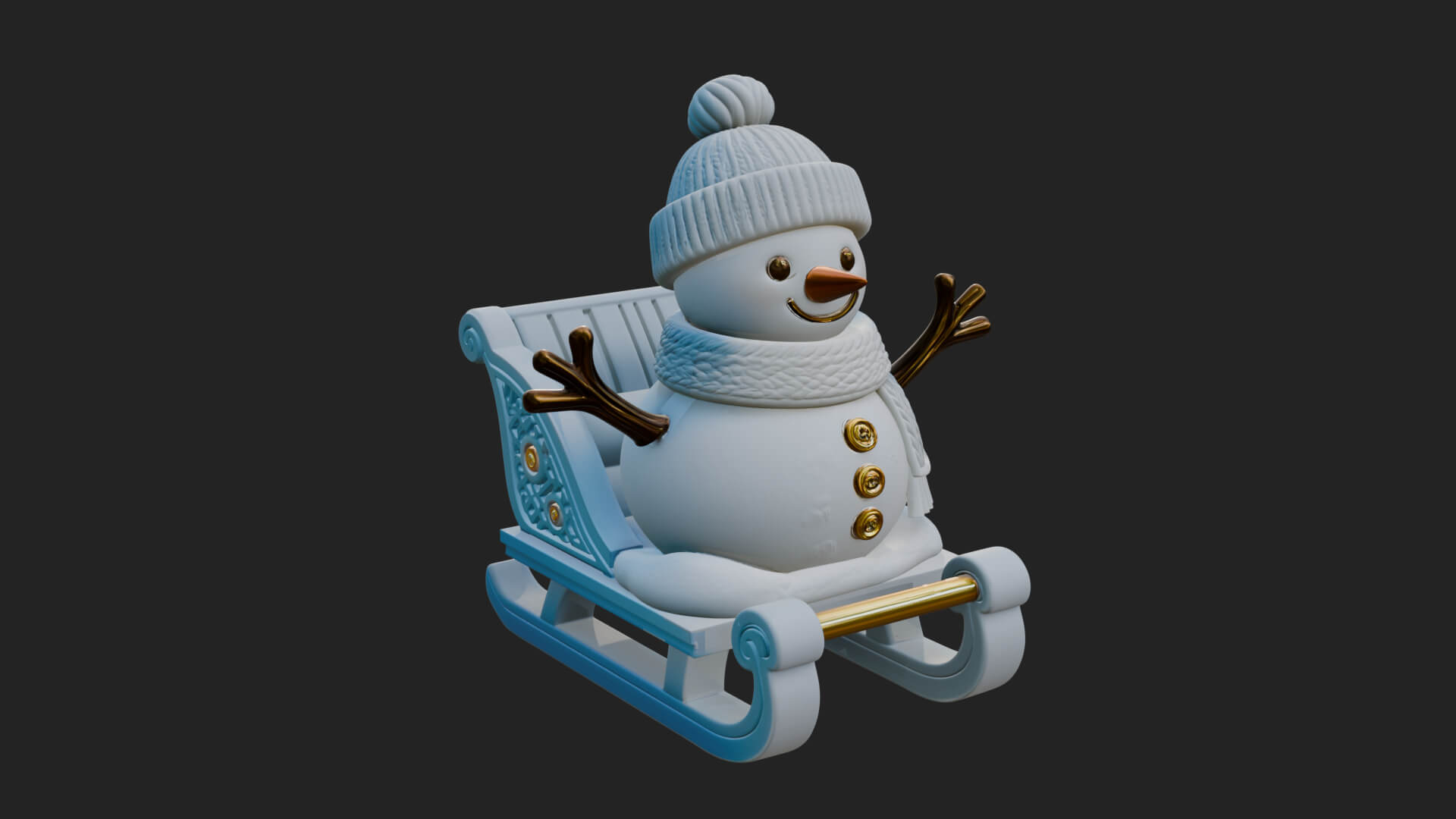 Snowman in Sleigh Statue Design 4 3D Print Model 3D Model