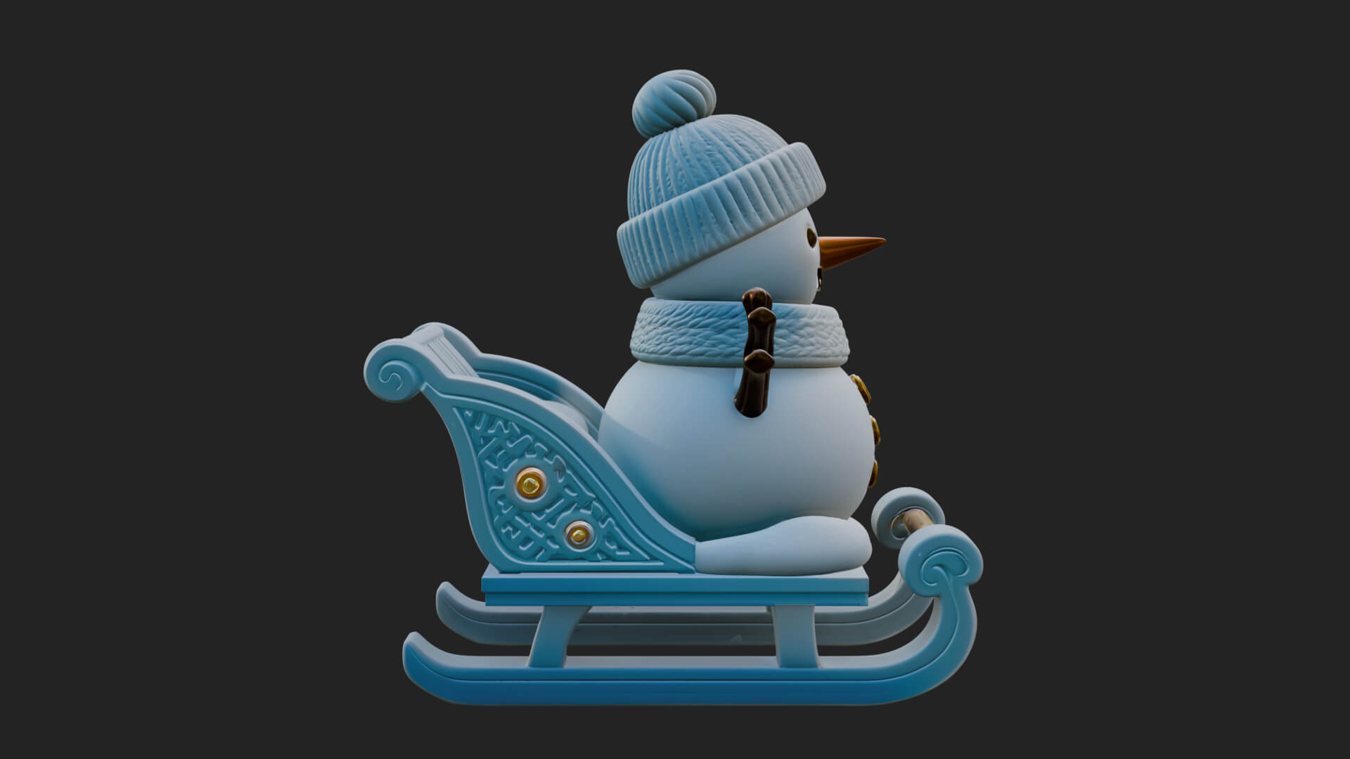 Snowman in Sleigh Statue Design 4 3D Print Model 3D Model