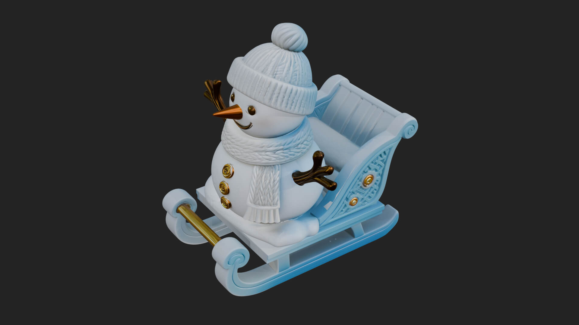Snowman in Sleigh Statue Design 4 3D Print Model 3D Model